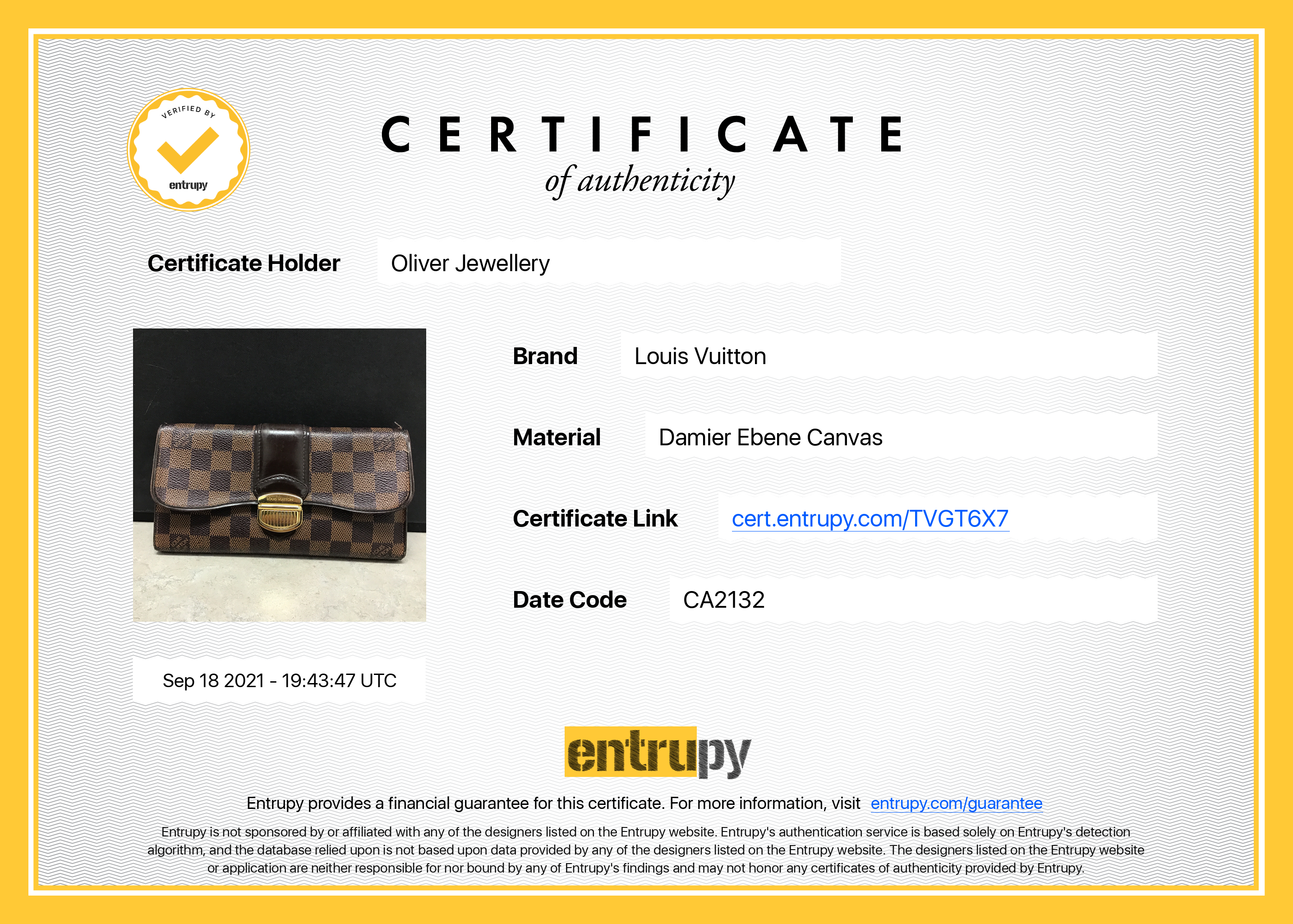 Louis Vuitton Damier Ebene Sistina Wallet