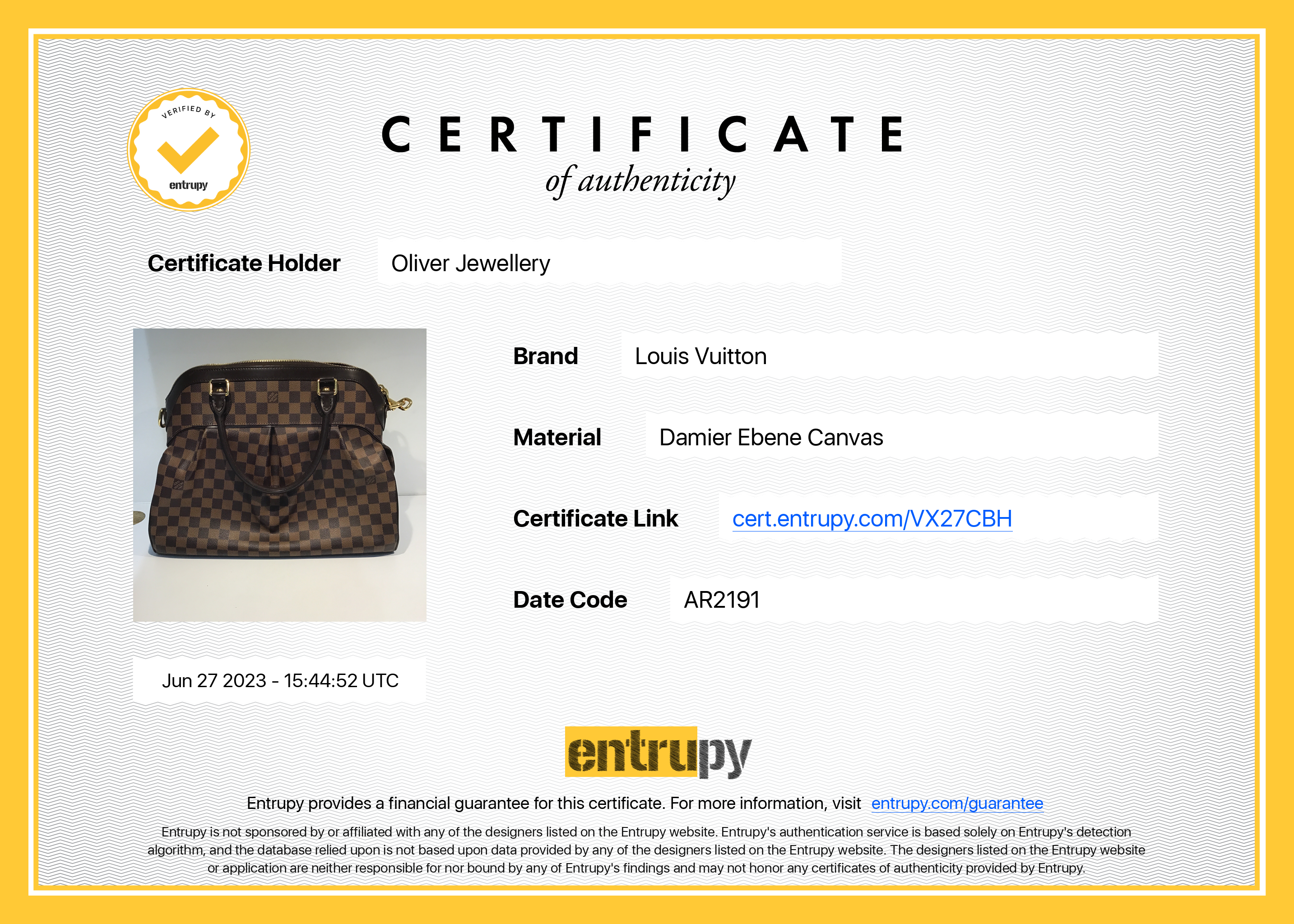 Louis Vuitton Damier Ebene Trevi GM w/ Strap