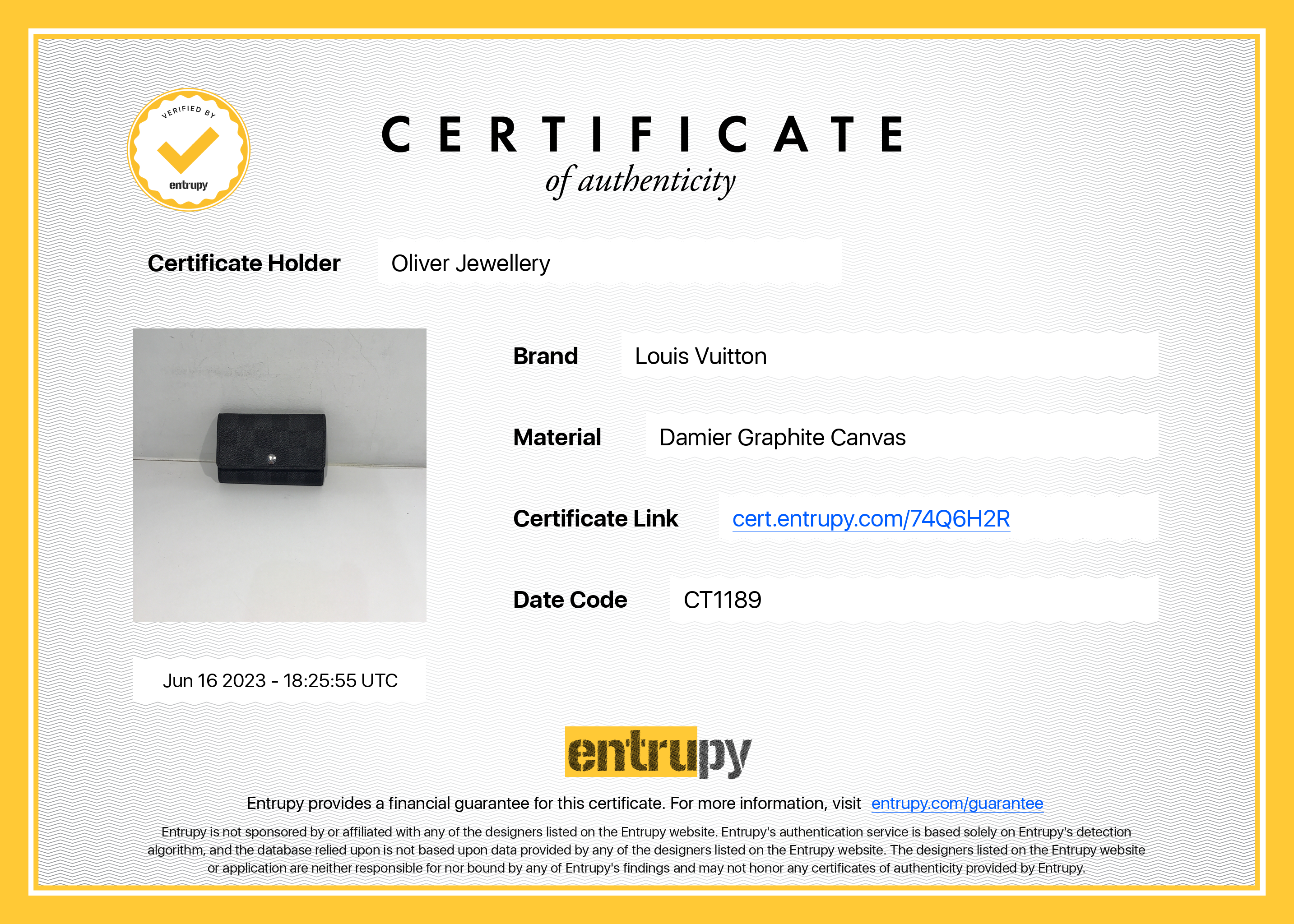 Louis Vuitton Damier Graphite 6 Key Holder