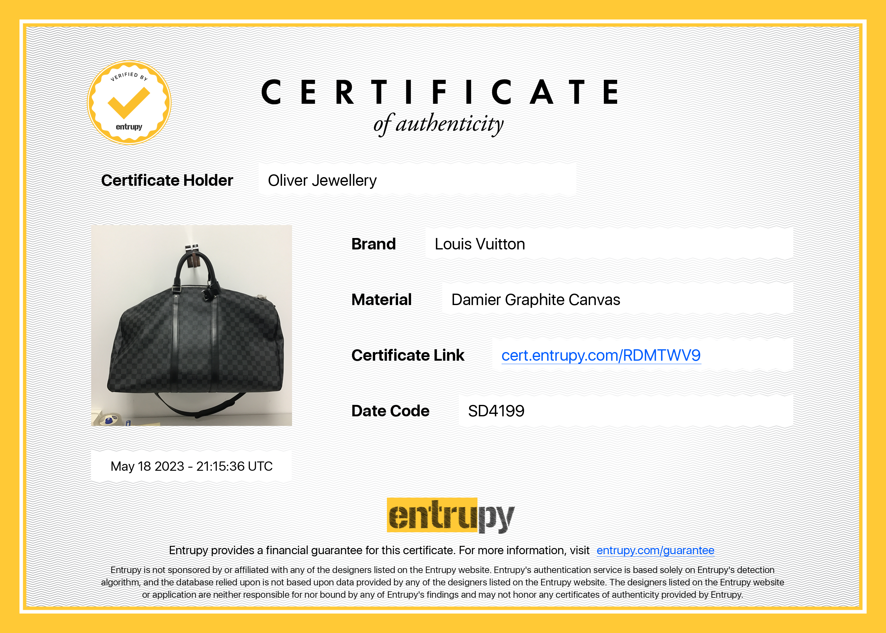 Louis Vuitton Damier Graphite Keepall Bandouliere 55