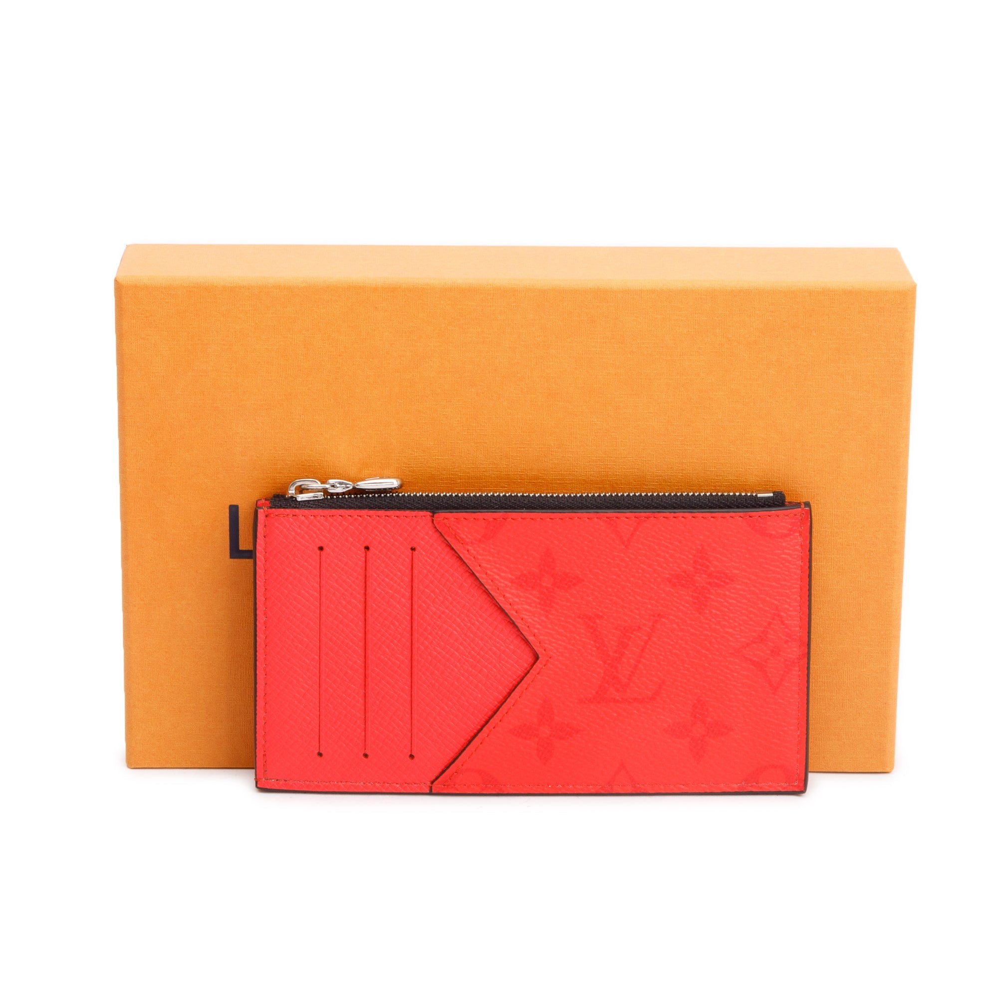 Louis Vuitton Fire Red Monogram & Taigarama Leather Coin Card Holder w/ Box