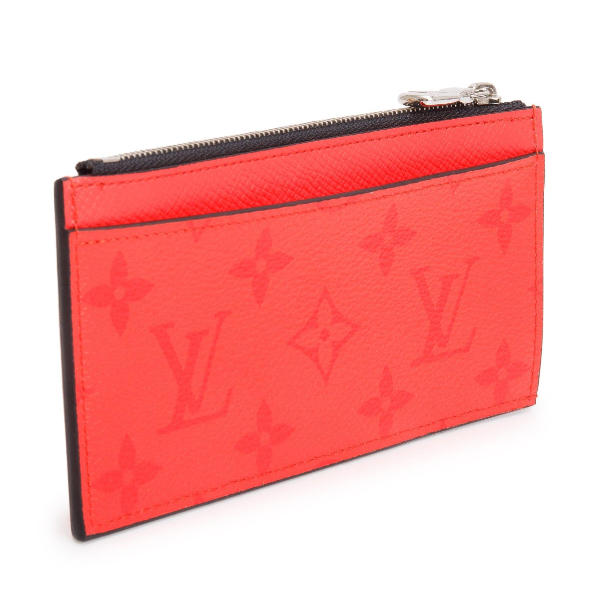 Louis Vuitton Fire Red Monogram & Taigarama Leather Coin Card Holder w/ Box