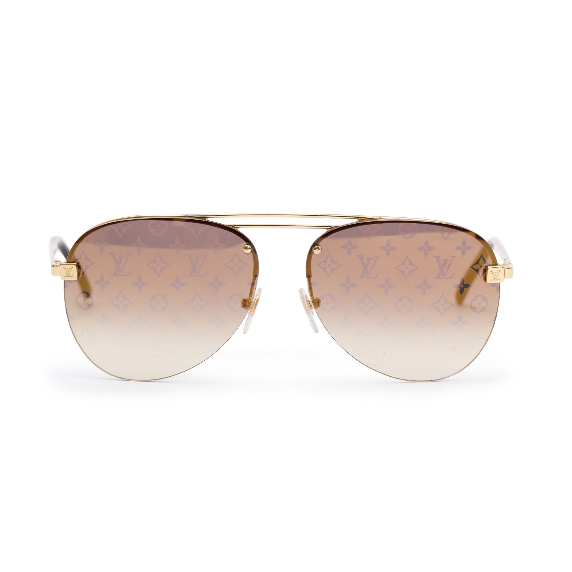 Louis Vuitton Gold Metal Monogram Clockwise Sunglasses w/ Box