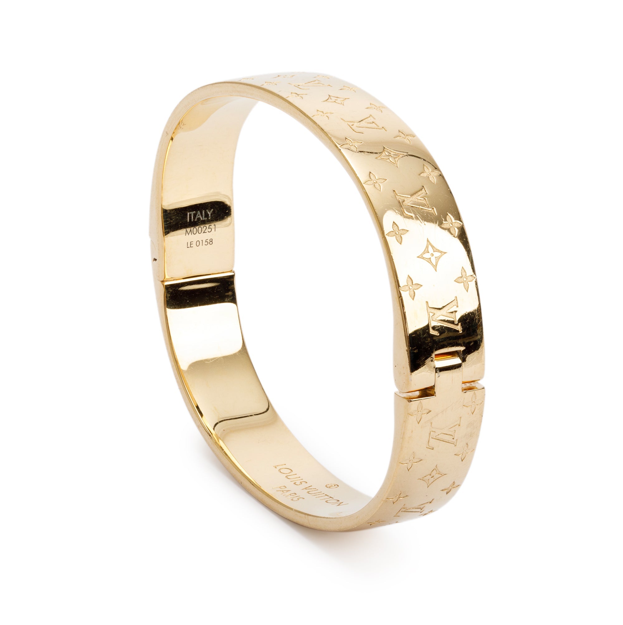 Louis Vuitton Gold Monogram Brass Nanogram Cuff Bracelet