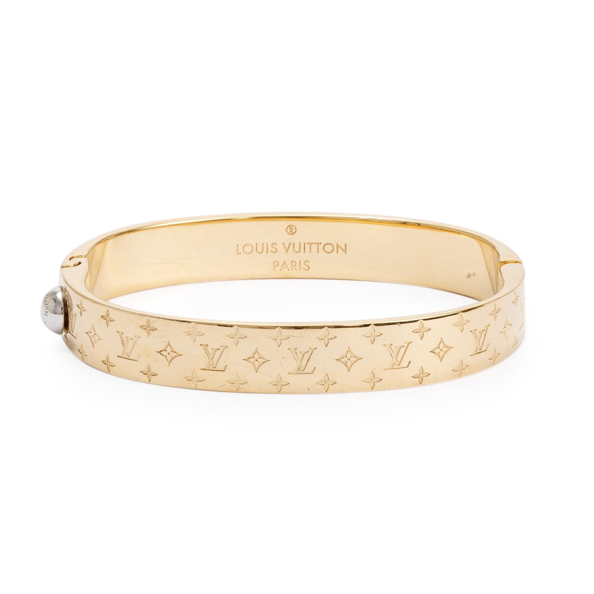 Louis Vuitton Gold Monogram Brass Nanogram Cuff Bracelet