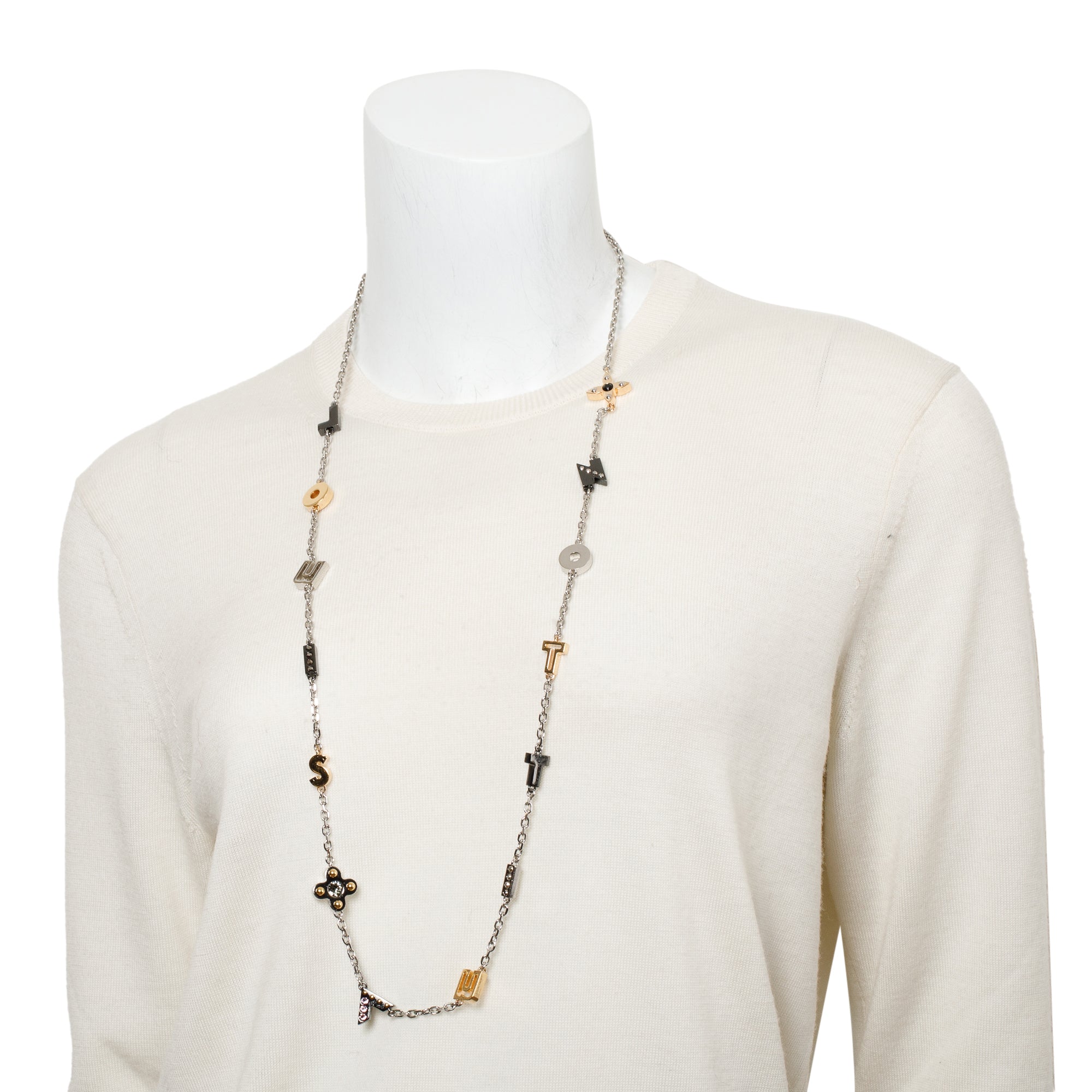 Louis Vuitton Gold & Palladium Plated Crystal Timeless Love Letter Station Necklace