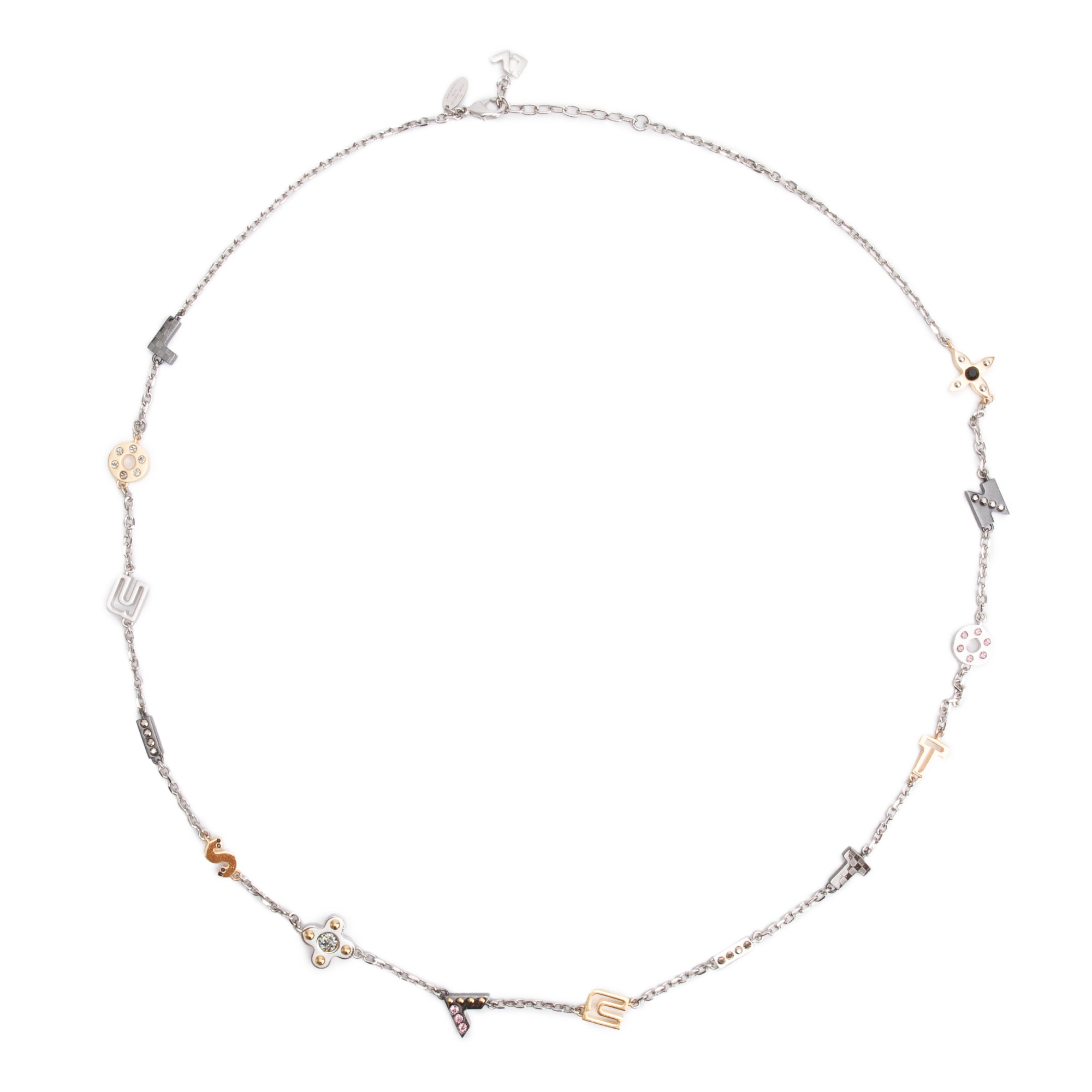 Louis Vuitton Gold & Palladium Plated Crystal Timeless Love Letter Station Necklace