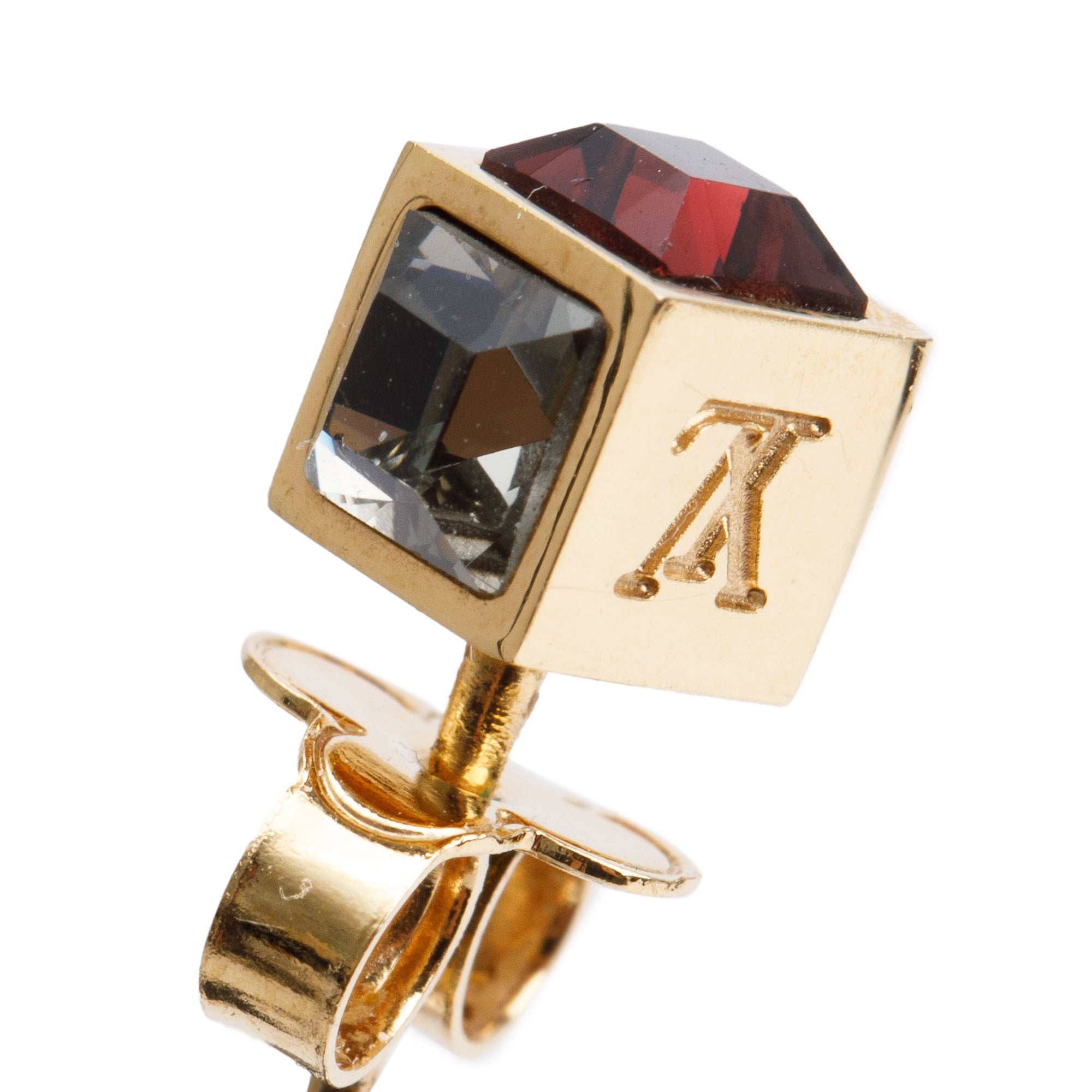 Louis Vuitton Gold-Plated Crystal Gamble Stud Earrings