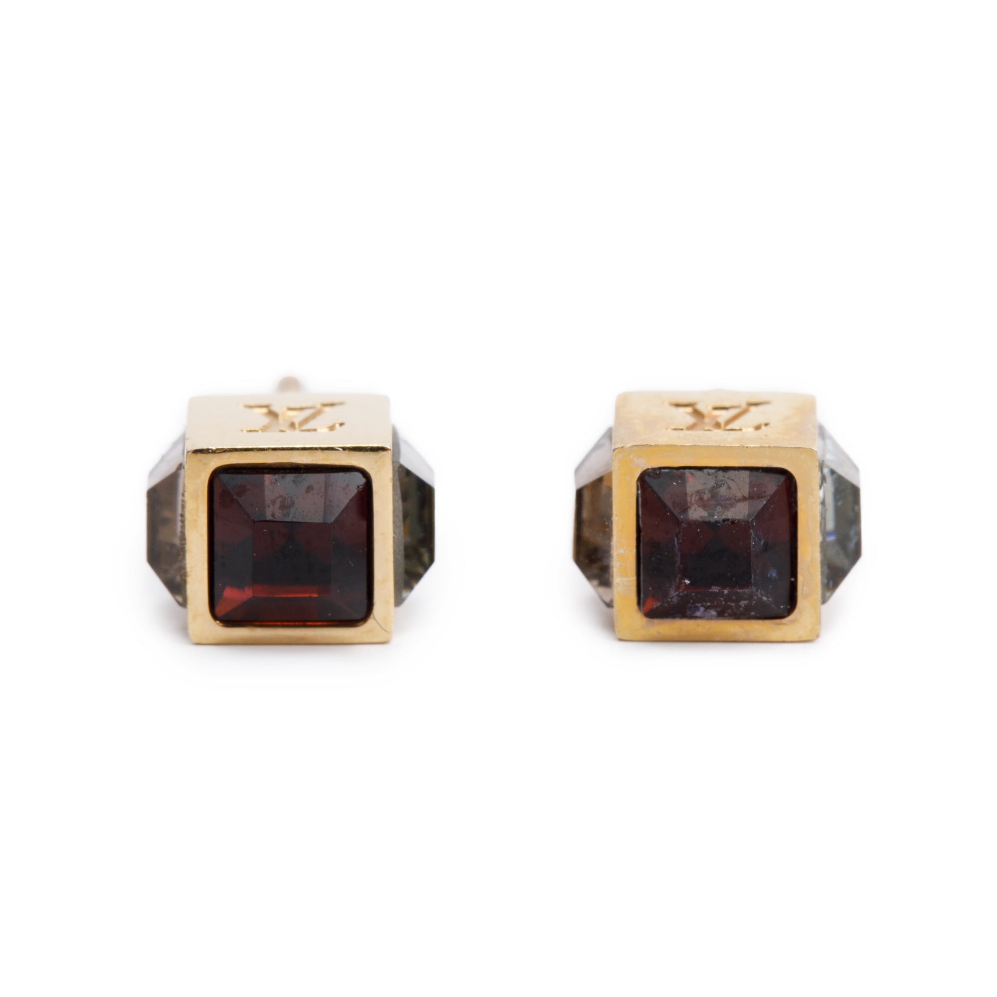 Louis Vuitton Gold-Plated Crystal Gamble Stud Earrings