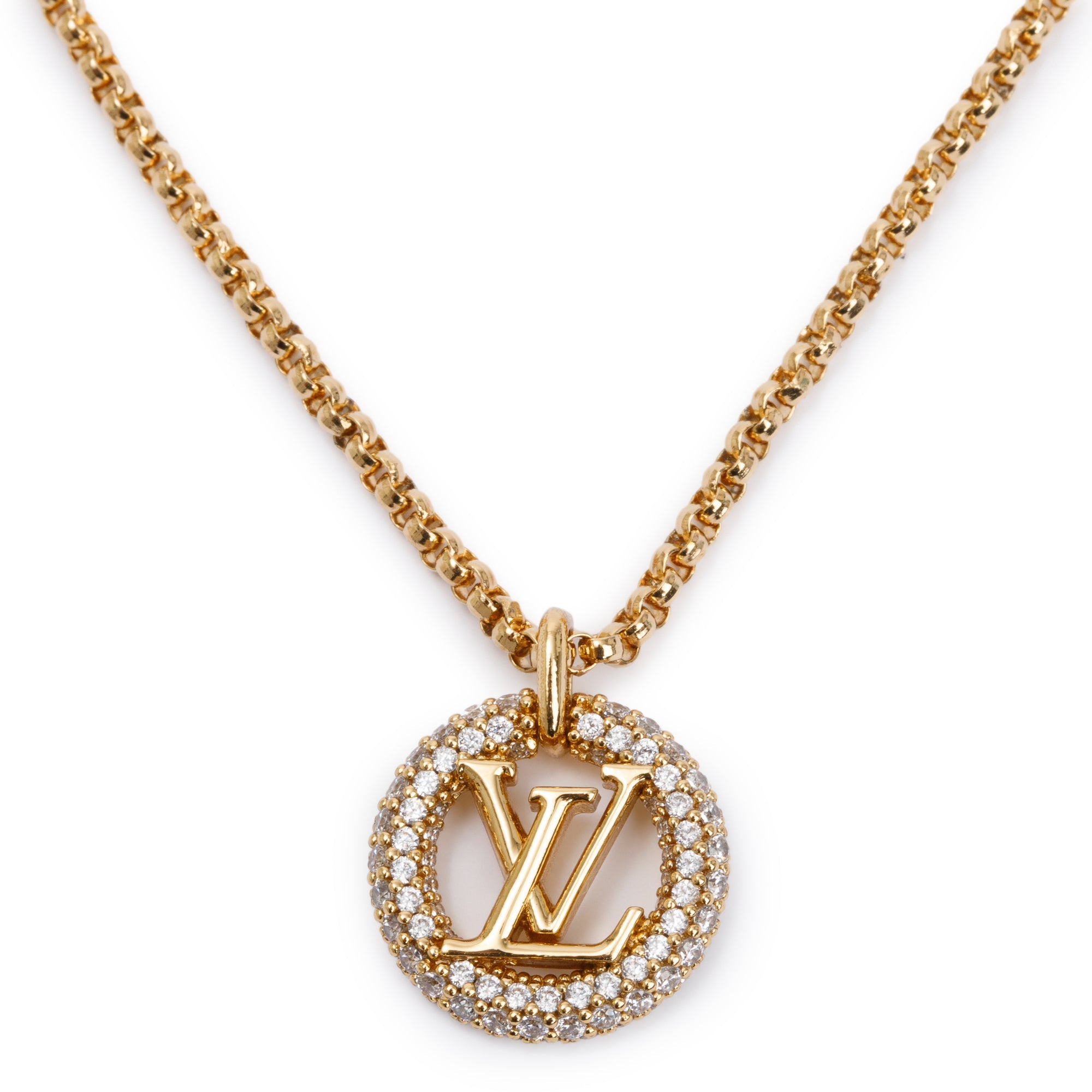 Louis Vuitton Gold Plated Crystal Louise By Night Pendant Necklace w/ Box