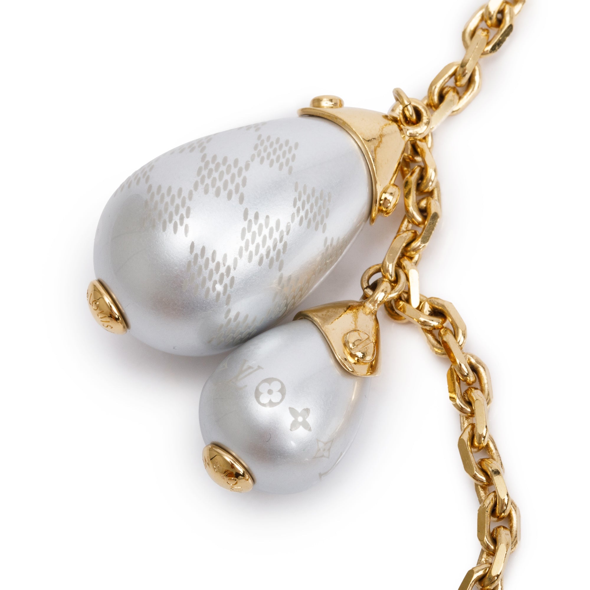 Louis Vuitton Gold-Plated Faux Pearl Damier Monogram Station Necklace
