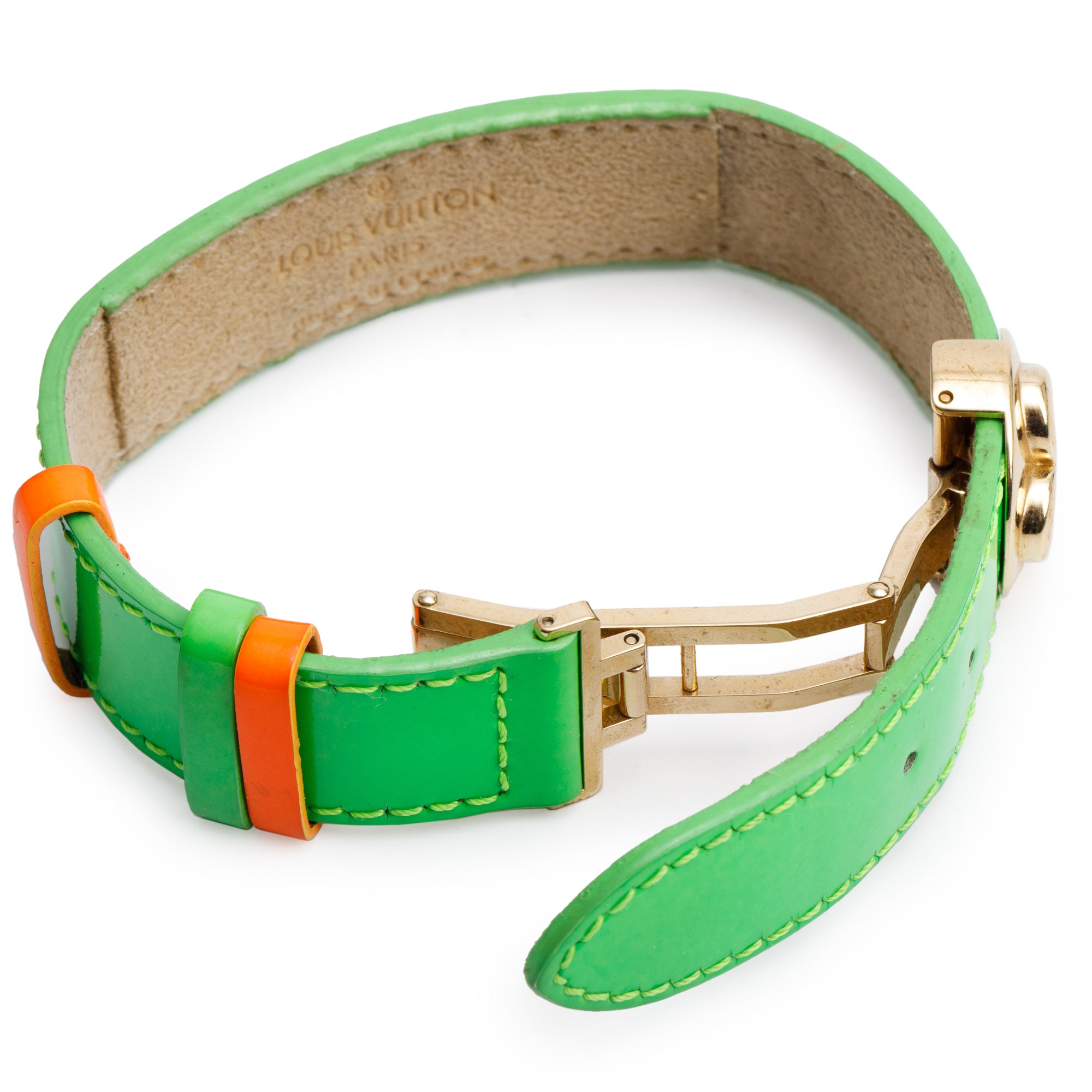 Louis Vuitton Gold Plated Green Vernis Leather Wish Bracelet