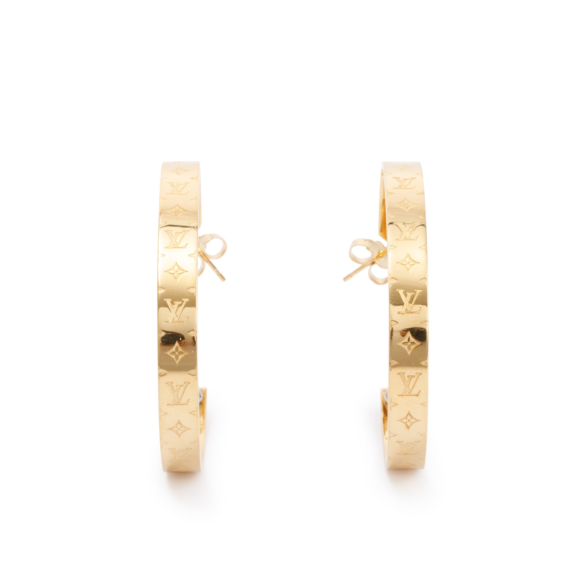 Louis Vuitton Gold-Plated Nanogram Hoop Earrings w/ Box