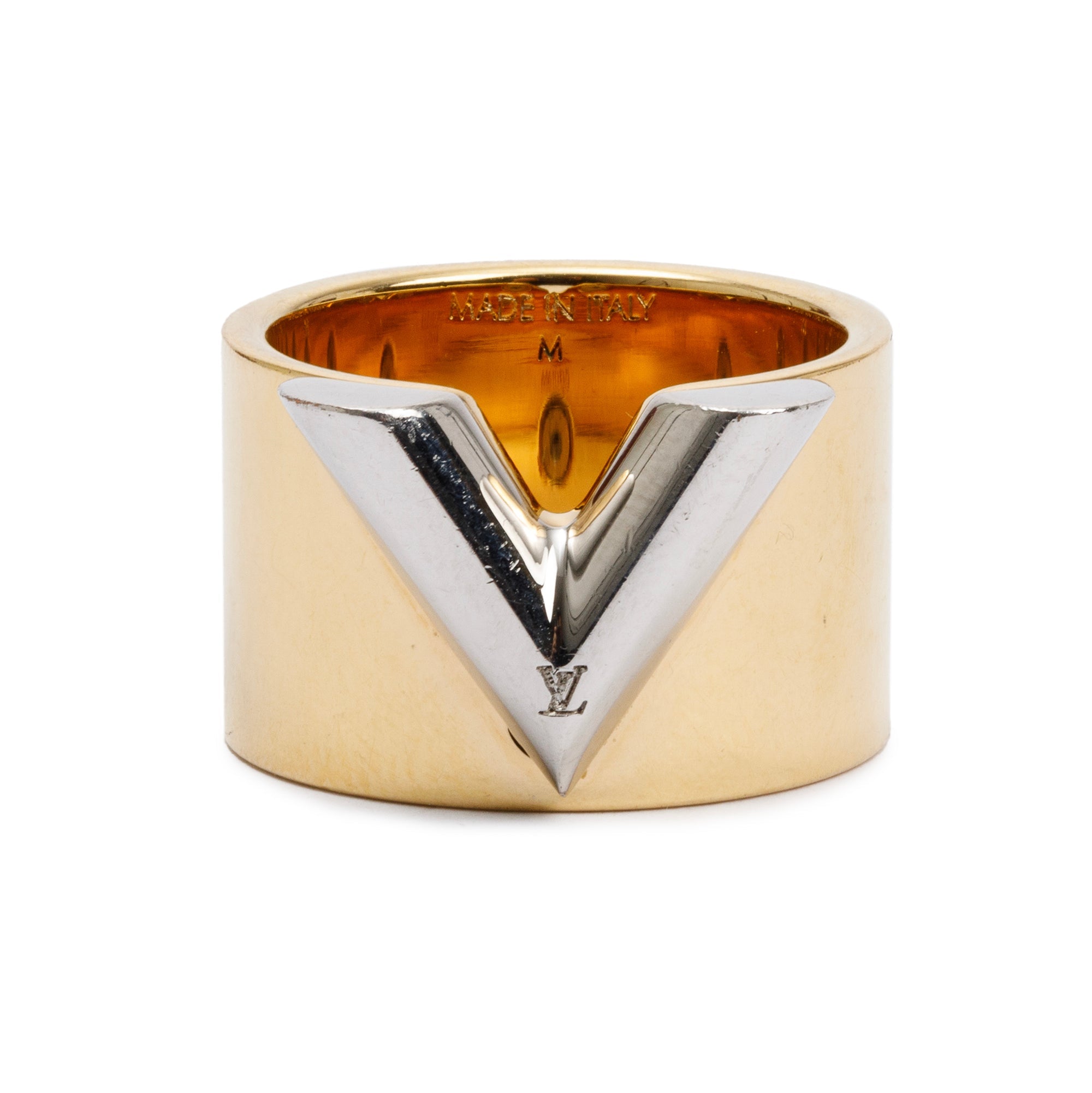 Louis Vuitton Gold & Silver Tone Brass Essential V Ring, Size 7