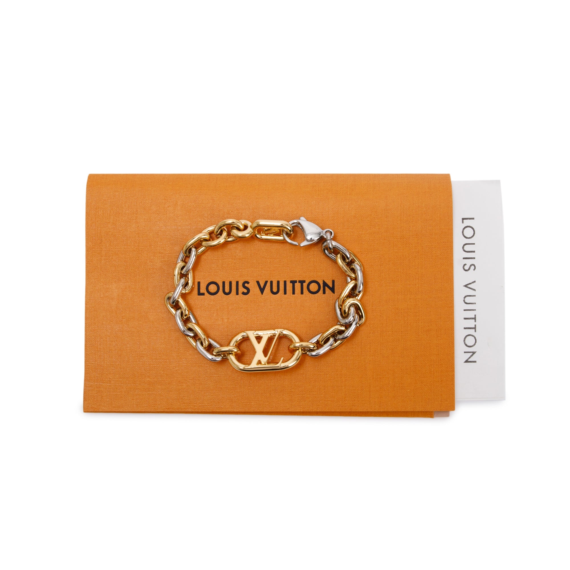 Louis Vuitton Gold & Silver-Tone Metal Everyday Chain Bracelet, Size M w/ Receipt