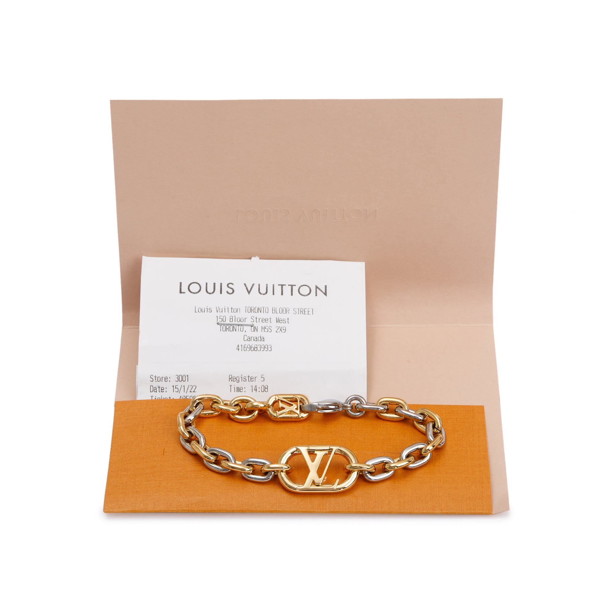 Louis Vuitton Gold & Silver-Tone Metal Everyday Chain Bracelet, Size M w/ Receipt
