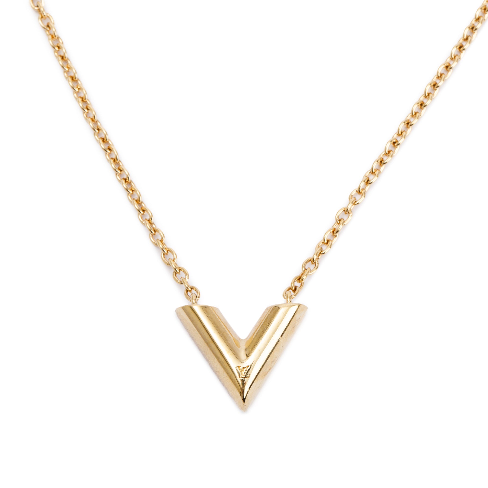 Louis Vuitton Gold-Tone Metal Essential V Pendant Necklace