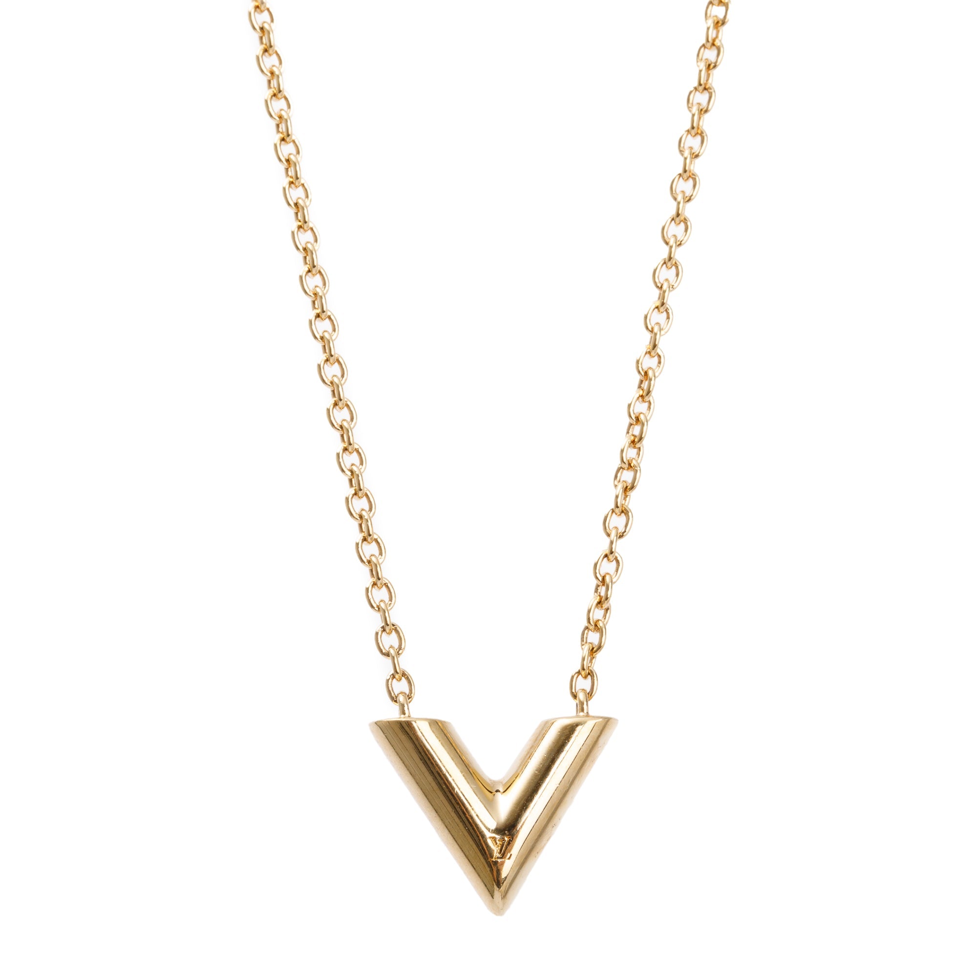 Louis Vuitton Gold-Tone Metal Essential V Pendant Necklace