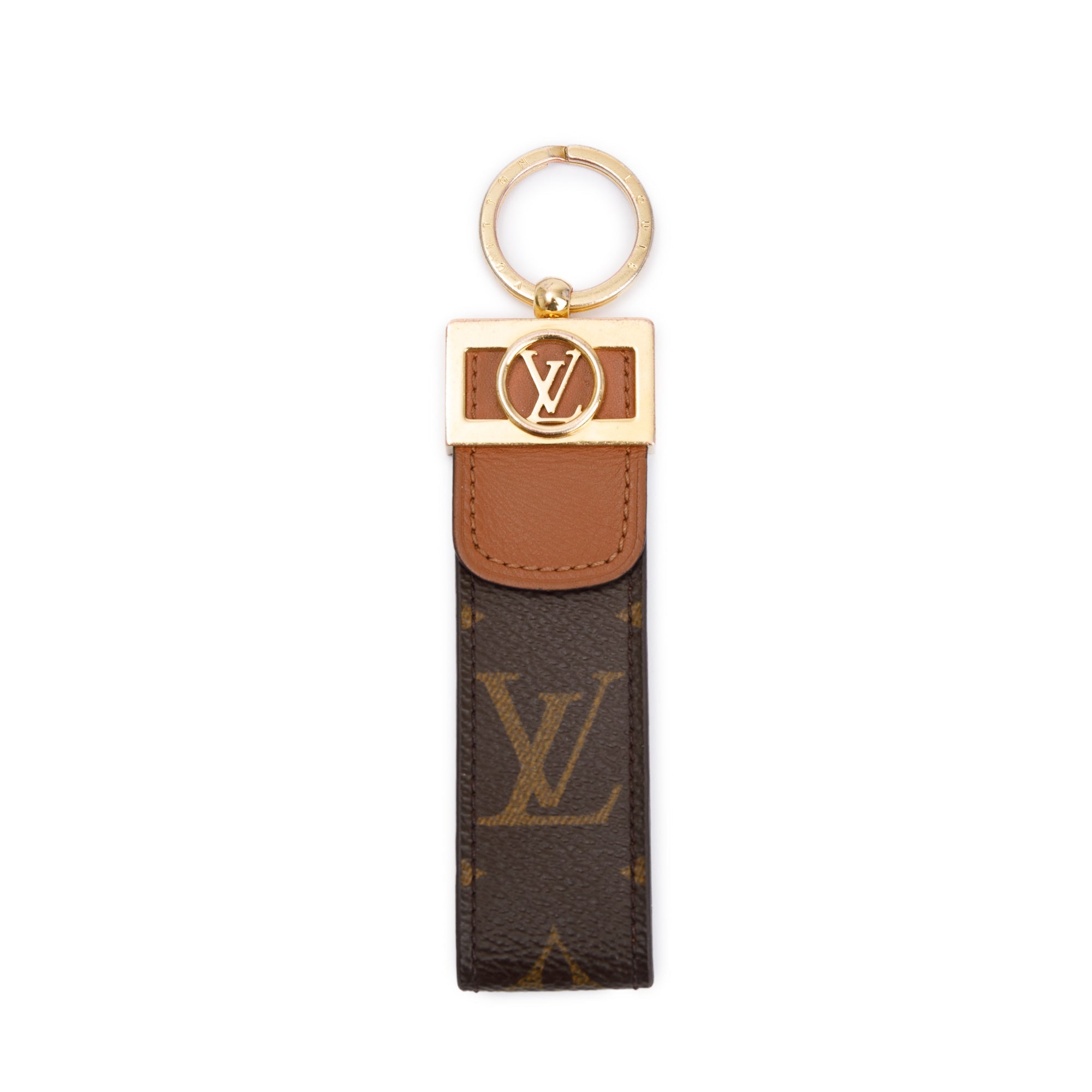 Louis Vuitton Gold-Tone Metal Monogram Dauphine Dragonne Key Holder w/ Box & Receipt