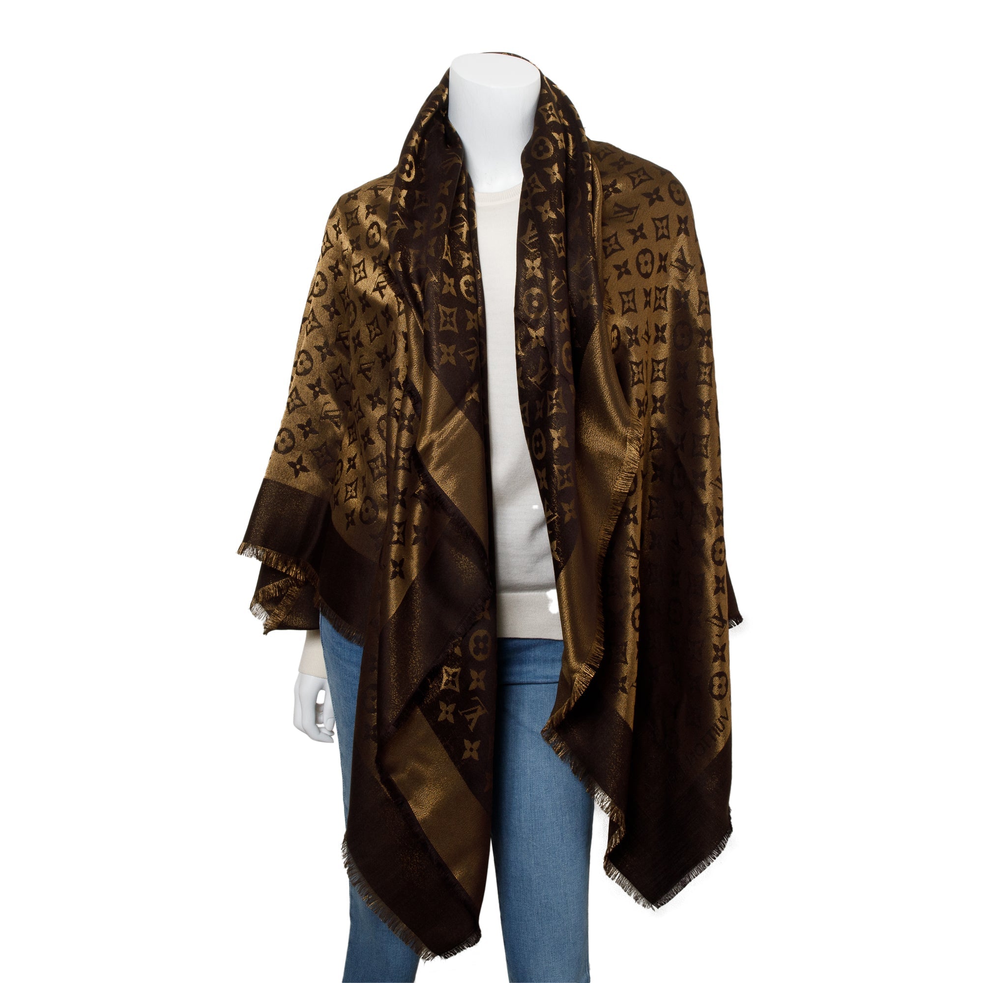 Louis Vuitton Gold/Brown Monogram Shine Shawl Scarf