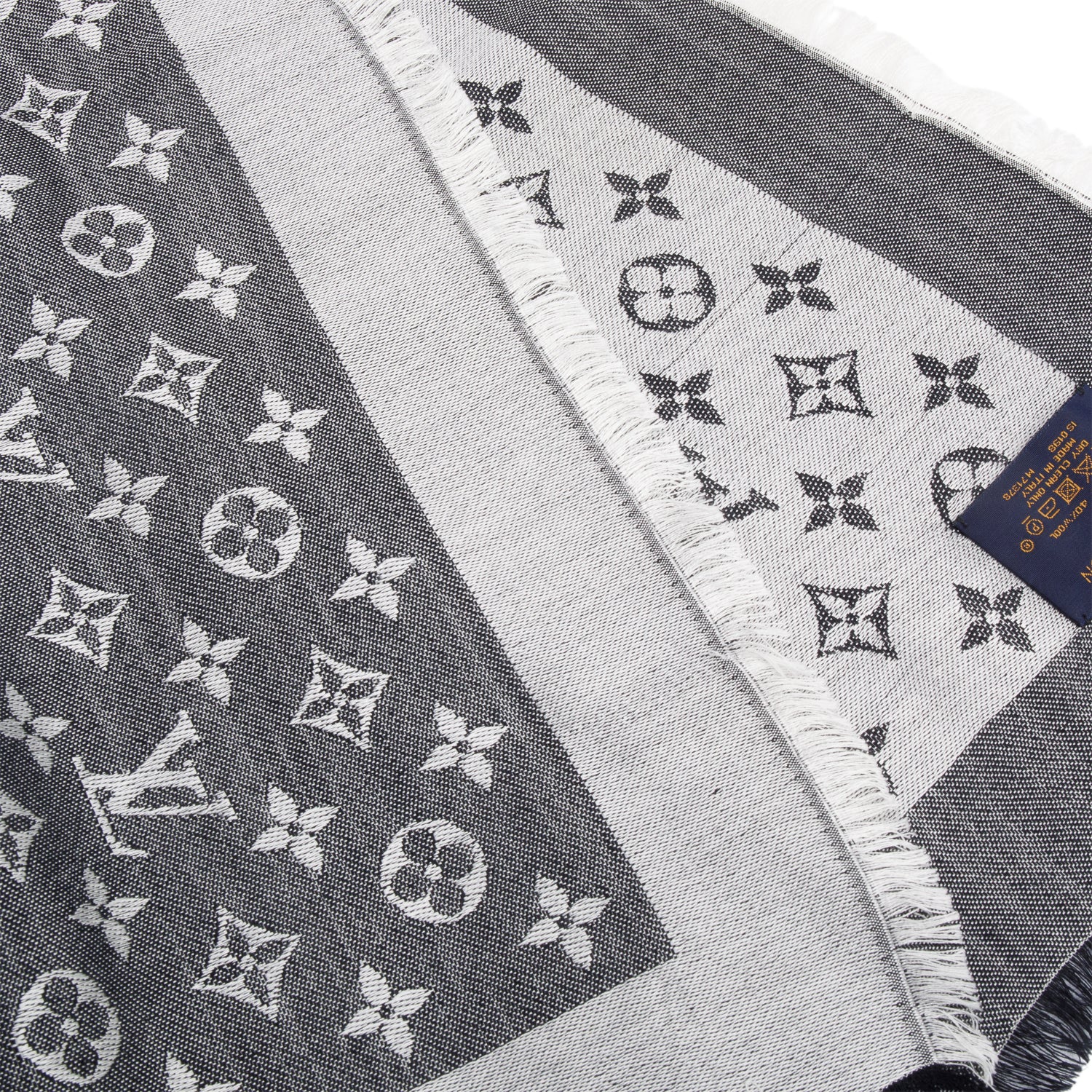 Louis Vuitton Grey/ Black Monogram Denim Shine Shawl Scarf w/ Box