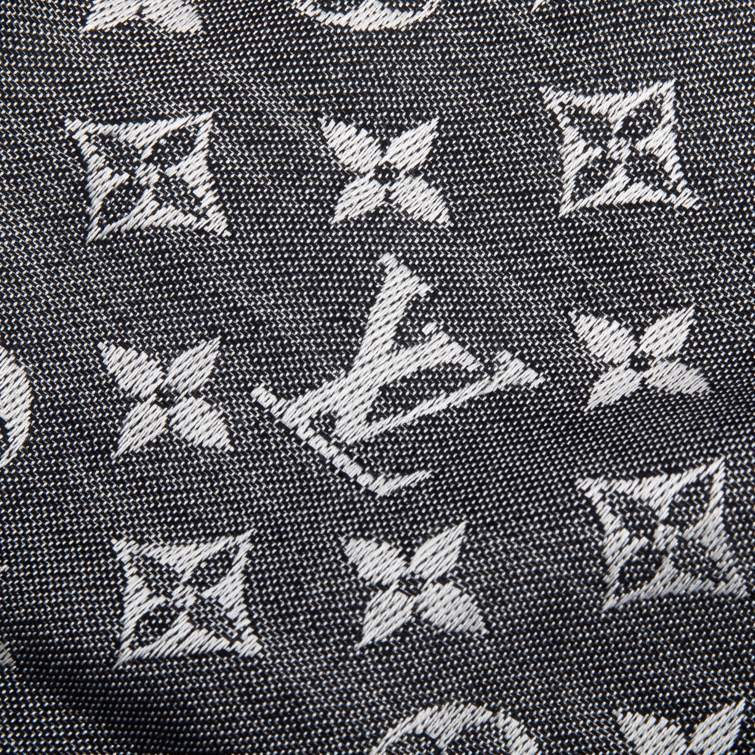 Louis Vuitton Grey/ Black Monogram Denim Shine Shawl Scarf w/ Box