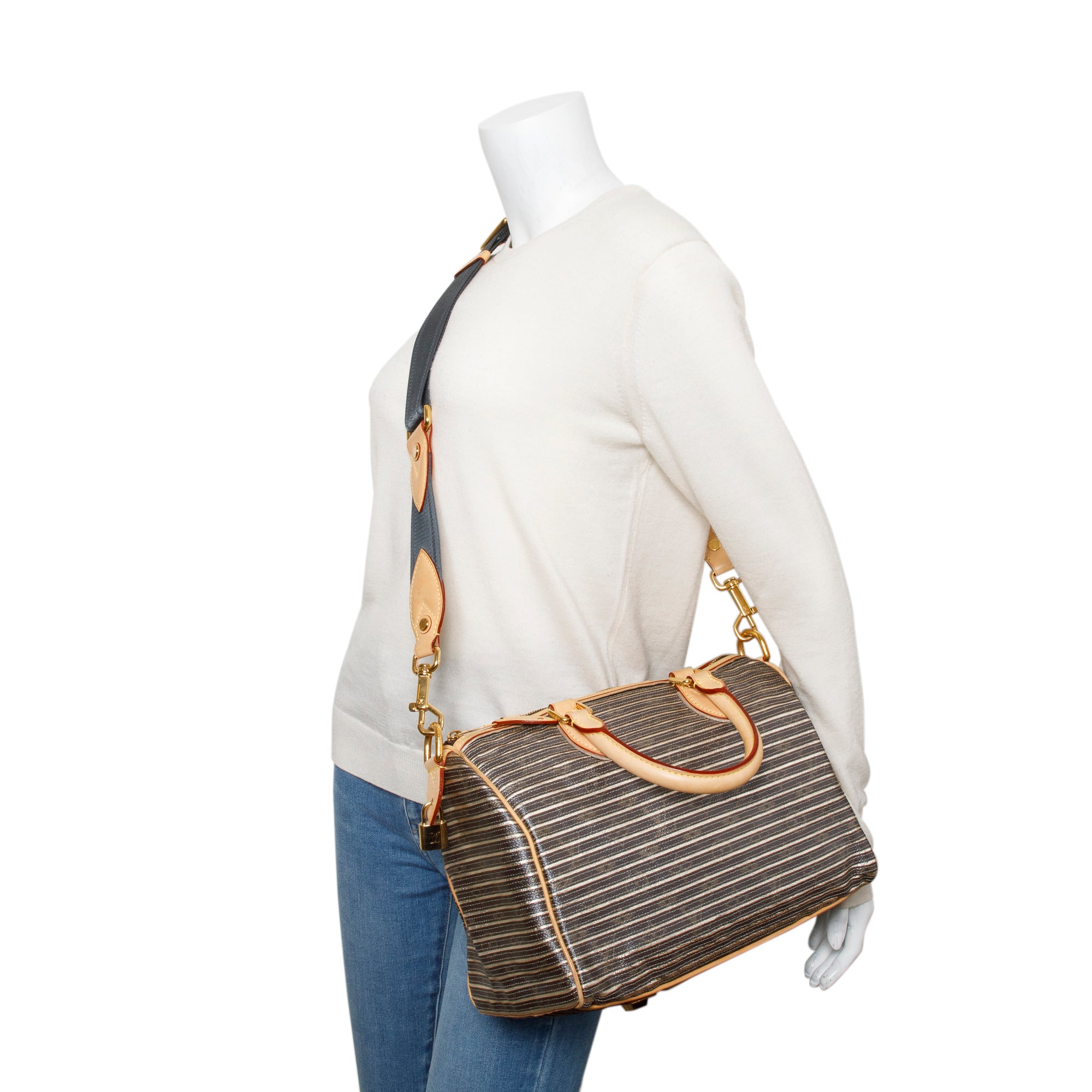 Louis Vuitton Limited Edition Argent Monogram Eden Speedy Bandouliere 30 w/ Strap