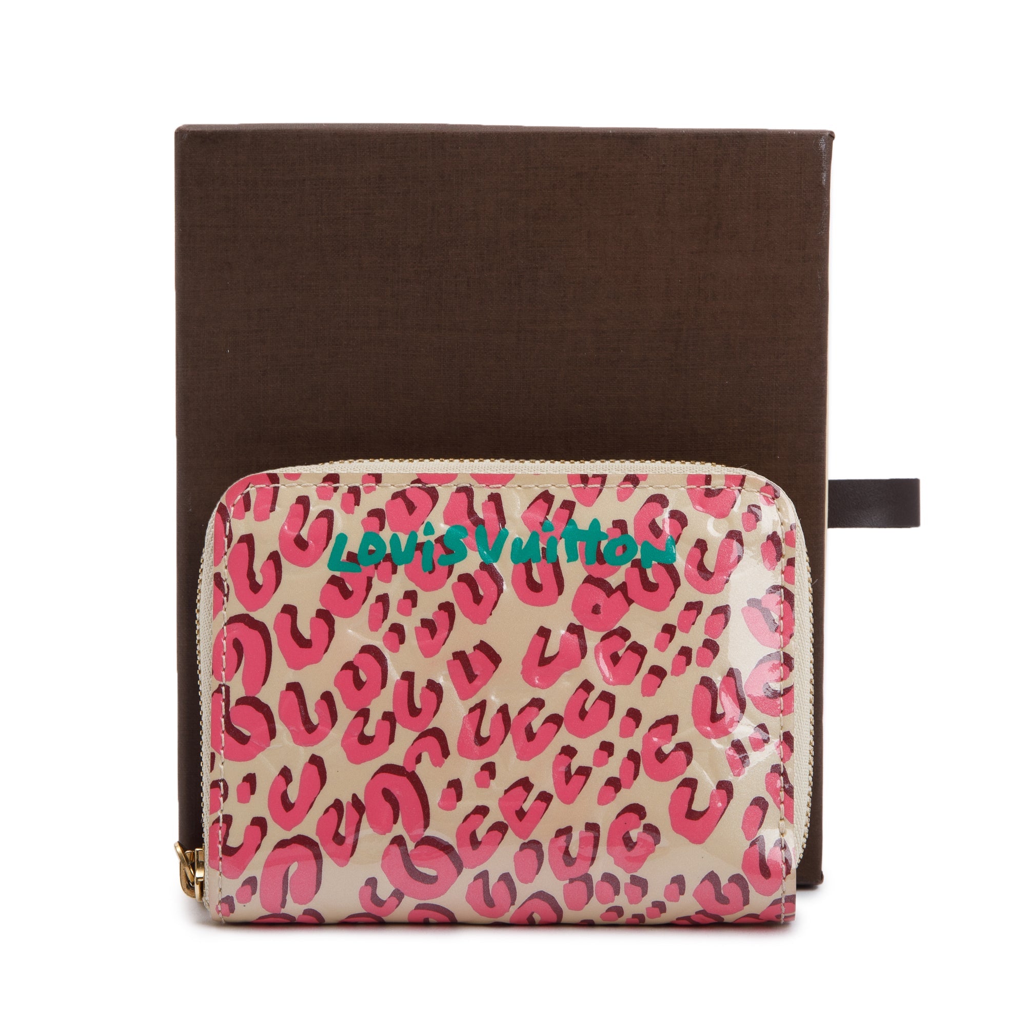 Louis Vuitton Limited Edition Blanc Corail Monogram Vernis Leopard Zippy Coin Purse w/ Box