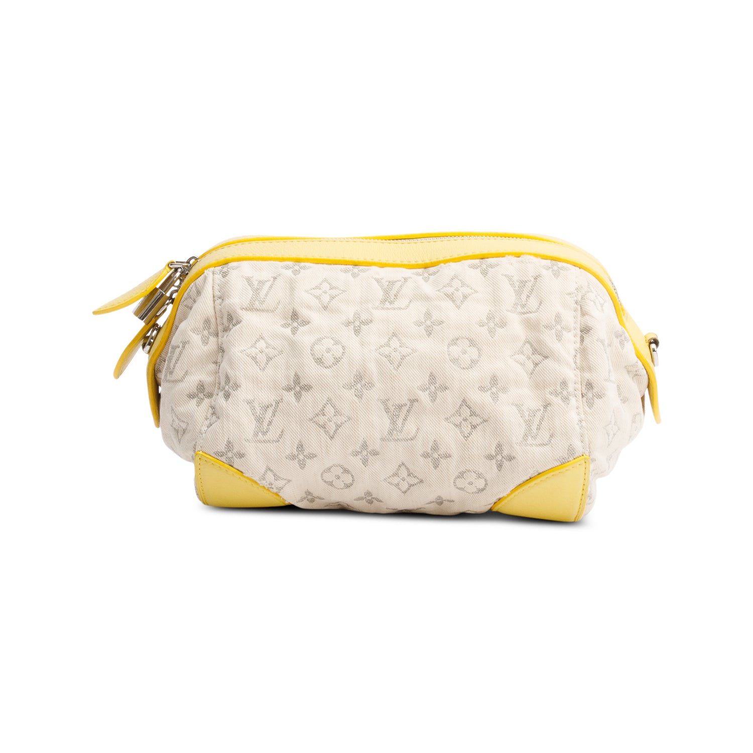 Louis Vuitton Limited Edition Neutral Monogram Denim Yellow Leather Trim Speedy Round
