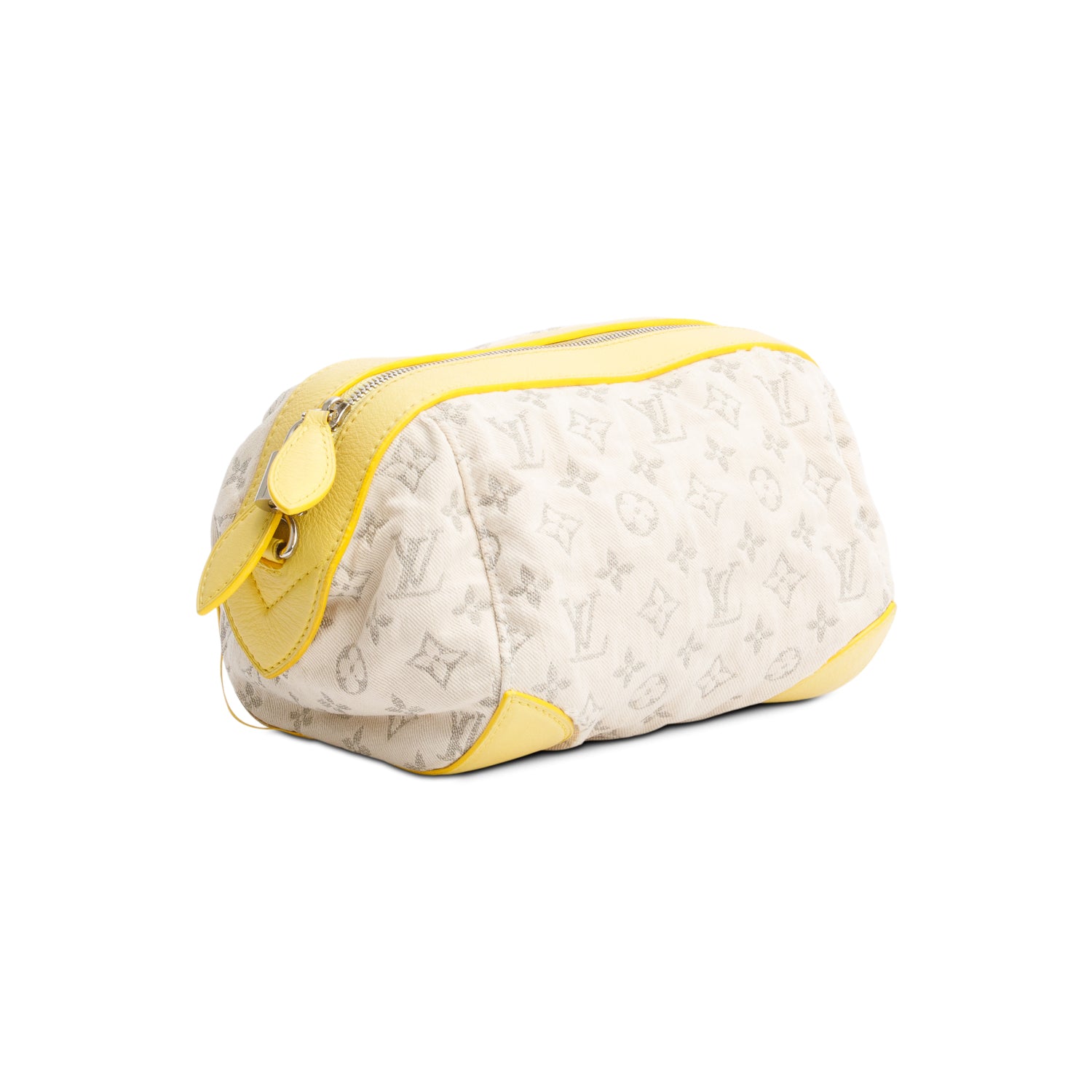 Louis Vuitton Limited Edition Neutral Monogram Denim Yellow Leather Trim Speedy Round