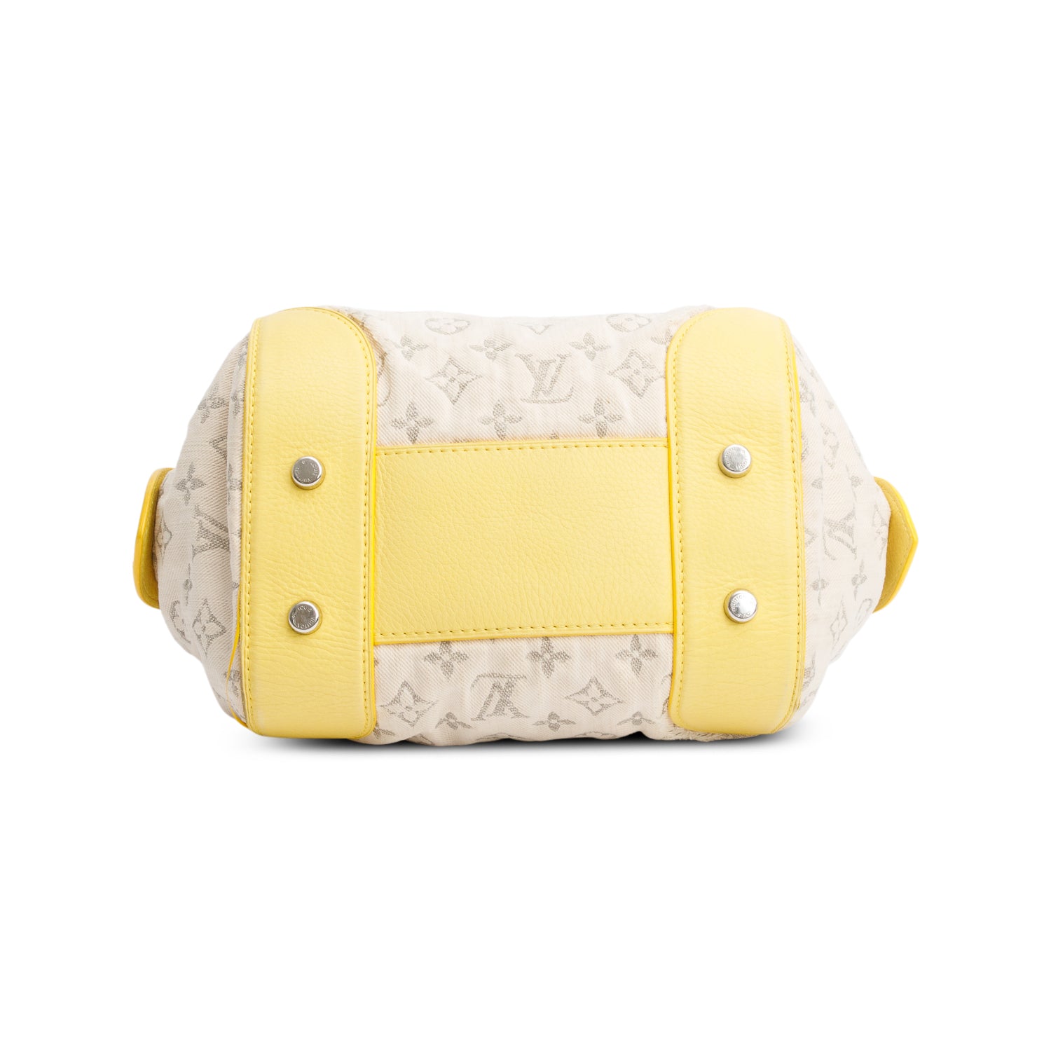 Louis Vuitton Limited Edition Neutral Monogram Denim Yellow Leather Trim Speedy Round