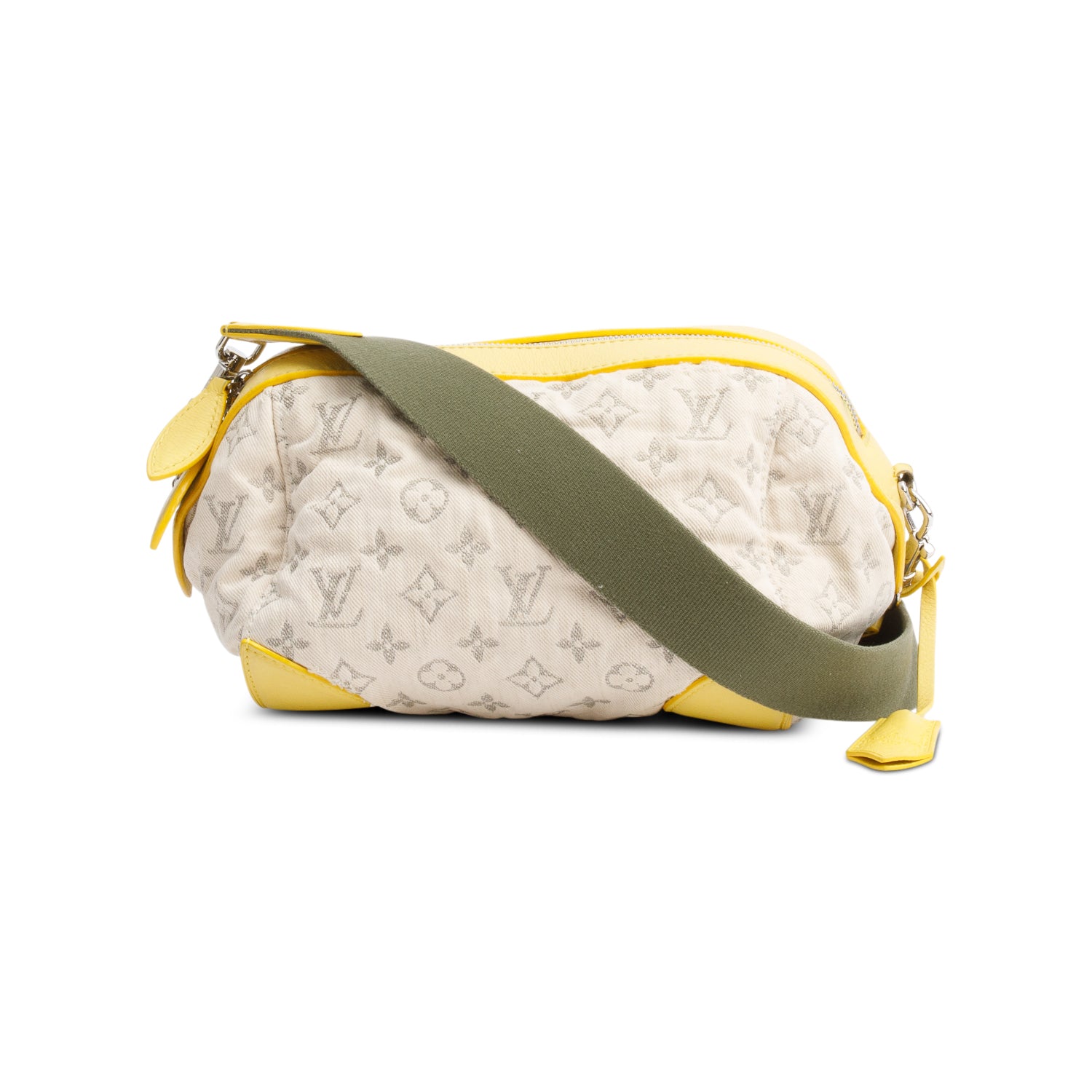 Louis Vuitton Limited Edition Neutral Monogram Denim Yellow Leather Trim Speedy Round