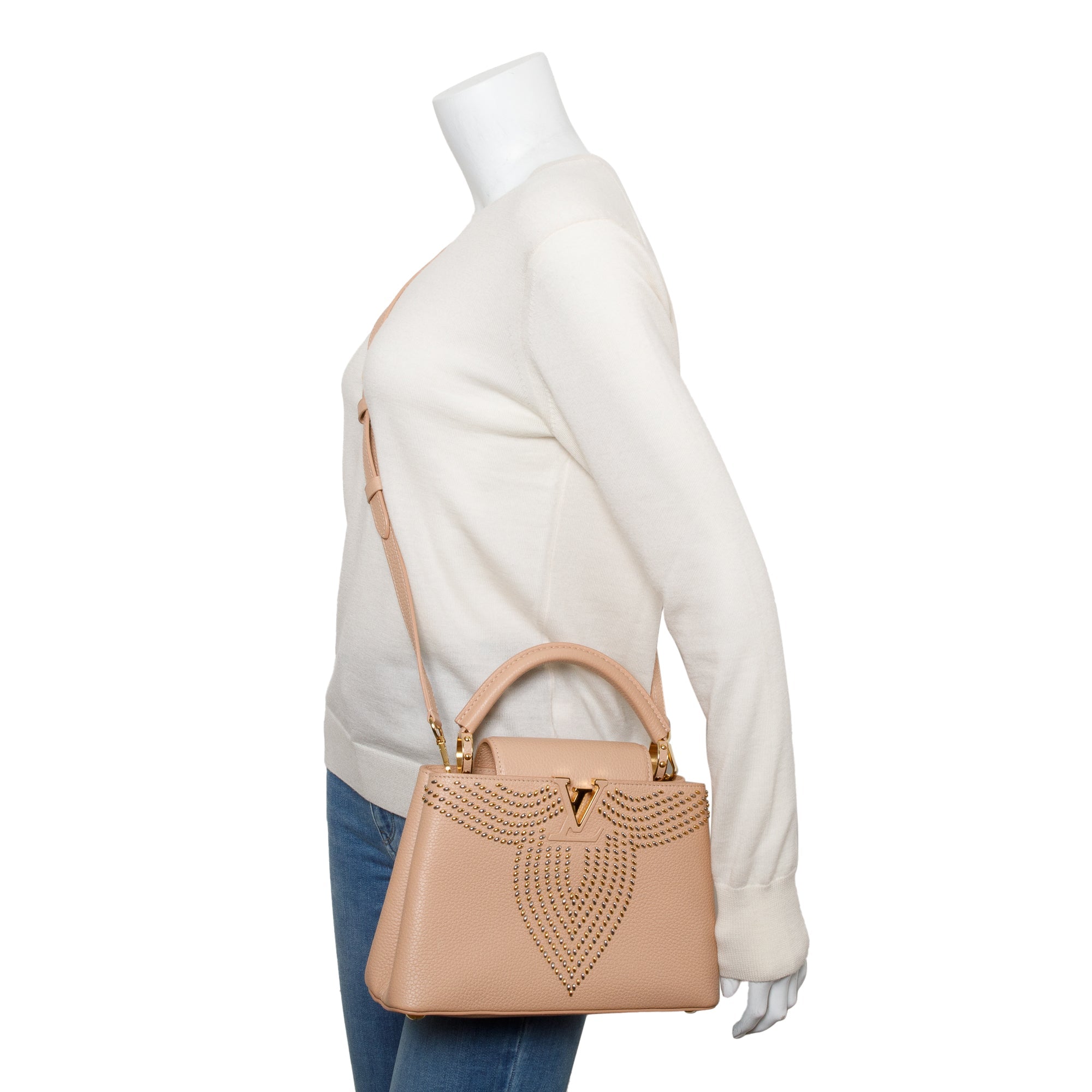 Louis Vuitton Magnolia Calfskin Leather Studded Capucine BB w/ Strap