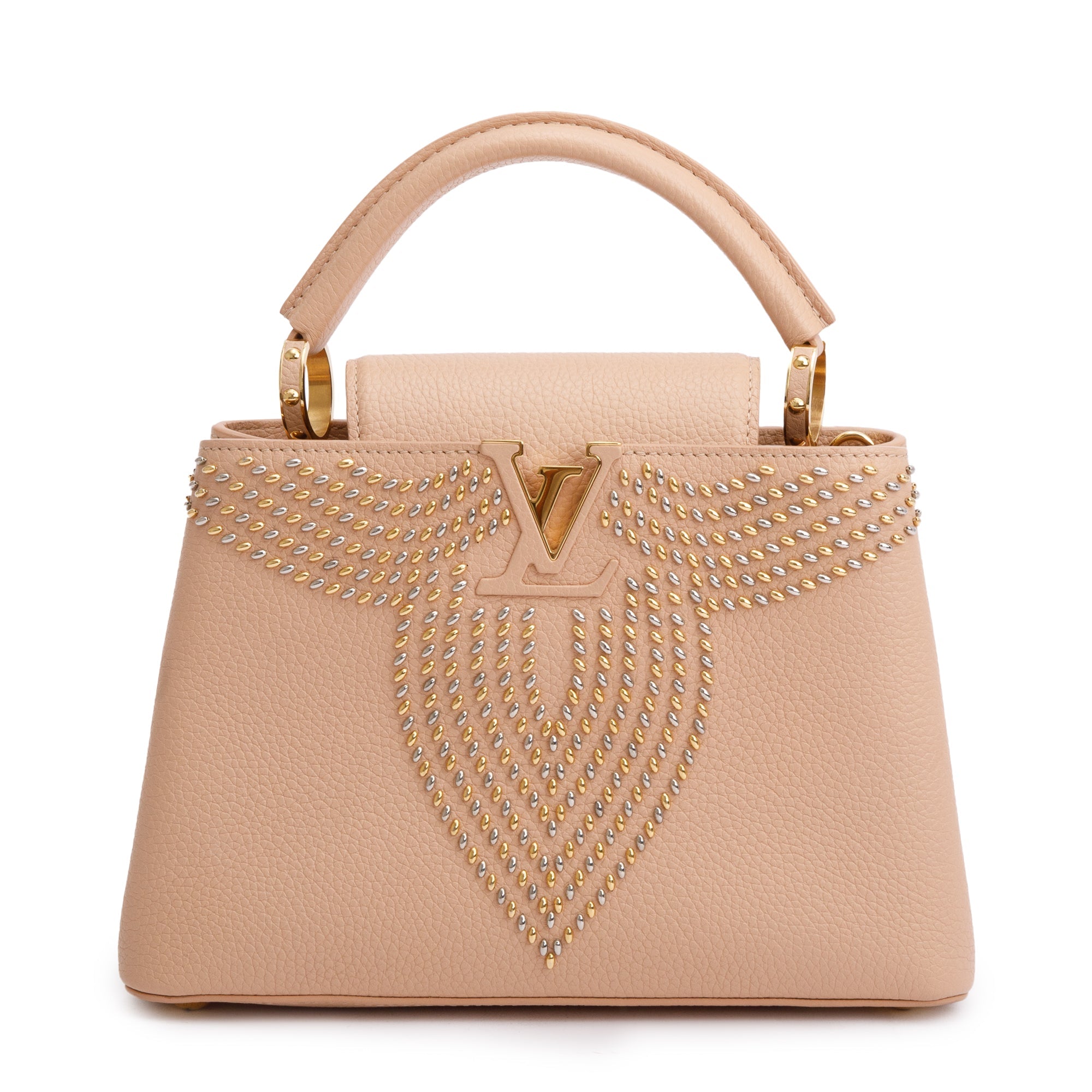 Louis Vuitton Magnolia Calfskin Leather Studded Capucine BB w/ Strap