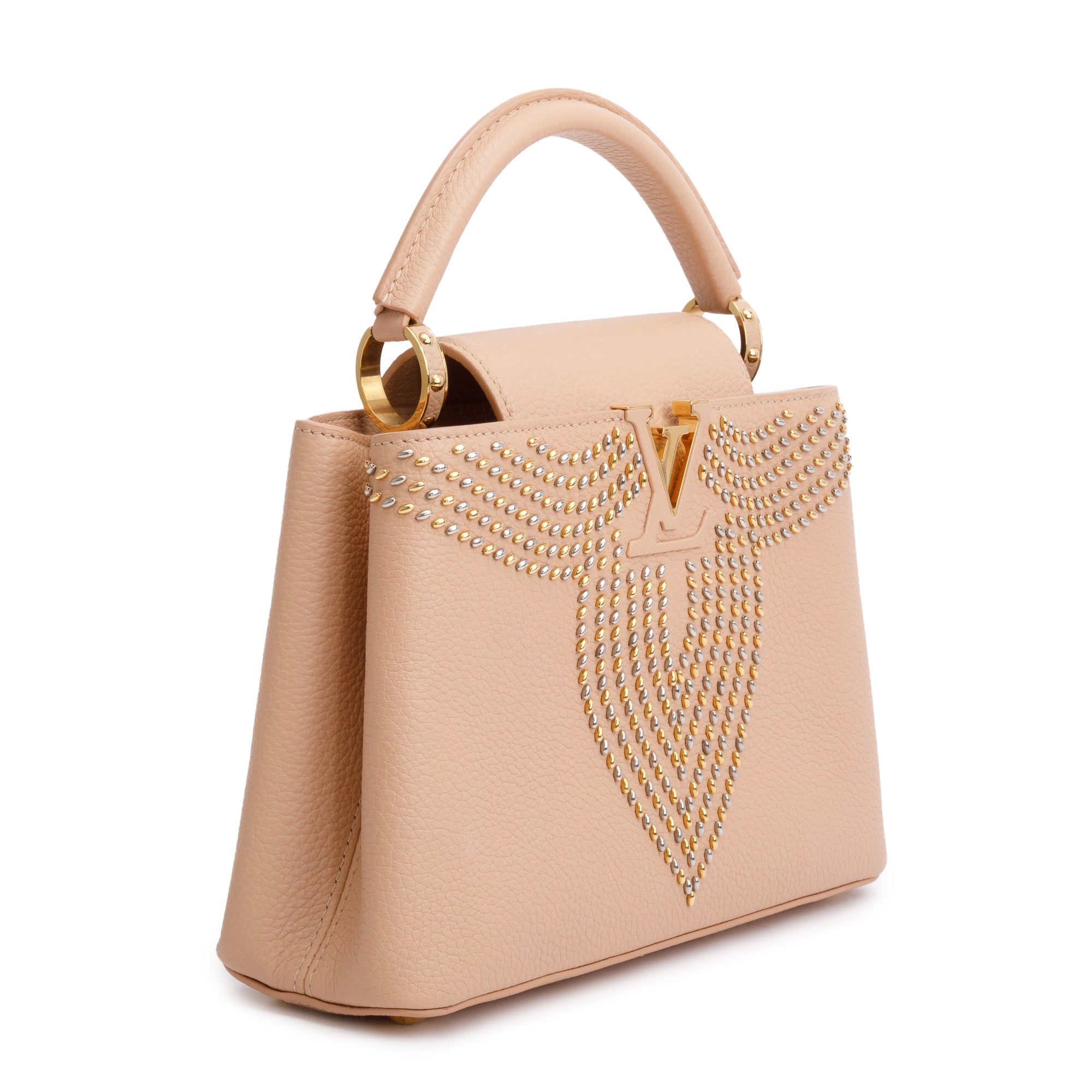 Louis Vuitton Magnolia Calfskin Leather Studded Capucine BB w/ Strap