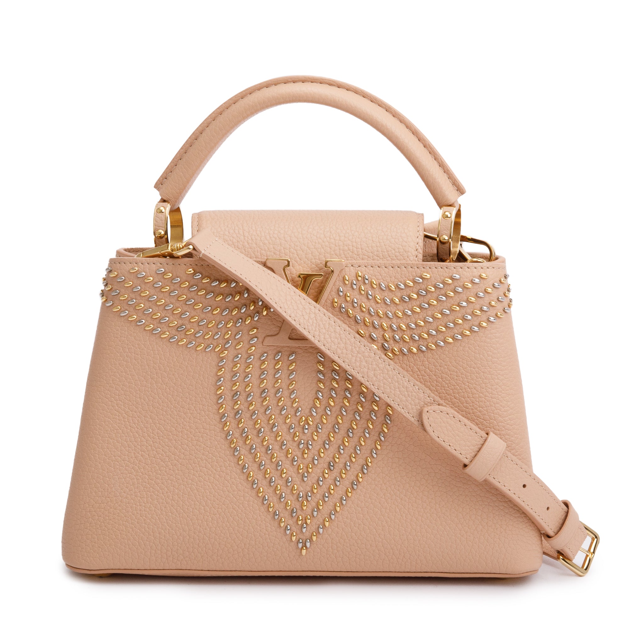 Louis Vuitton Magnolia Calfskin Leather Studded Capucine BB w/ Strap