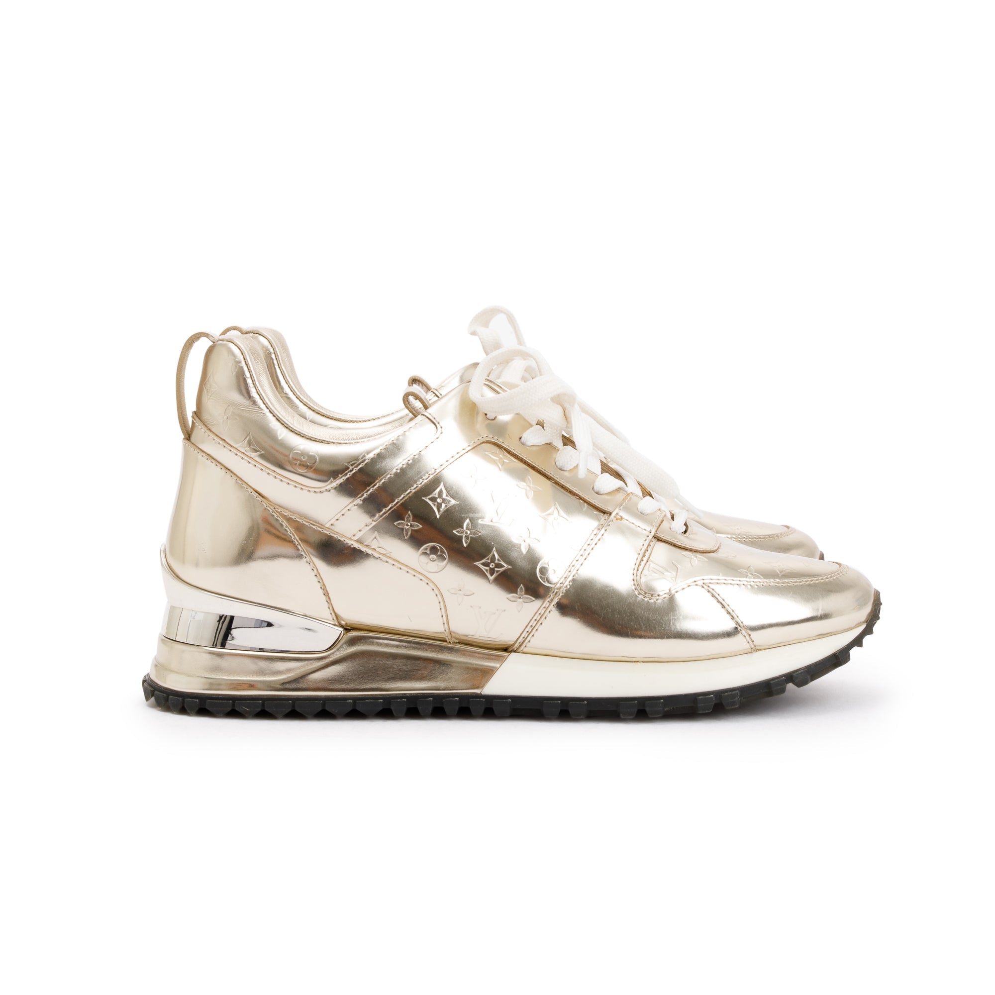 Louis Vuitton Metallic Gold Leather Run Away Sneakers, Size 36