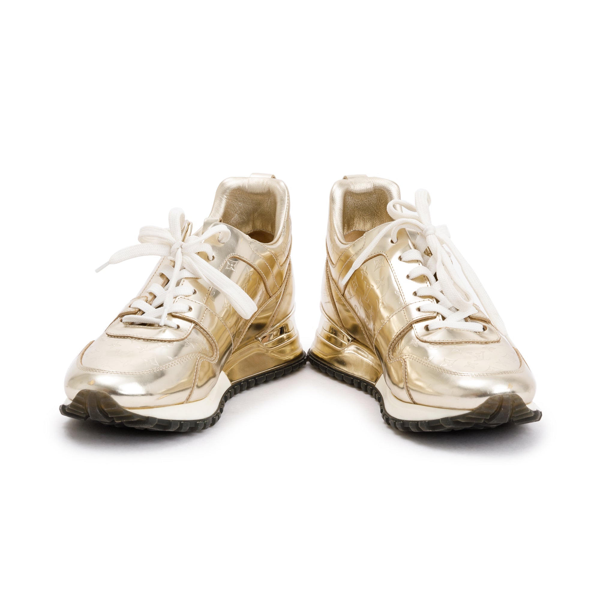 Louis Vuitton Metallic Gold Leather Run Away Sneakers, Size 36