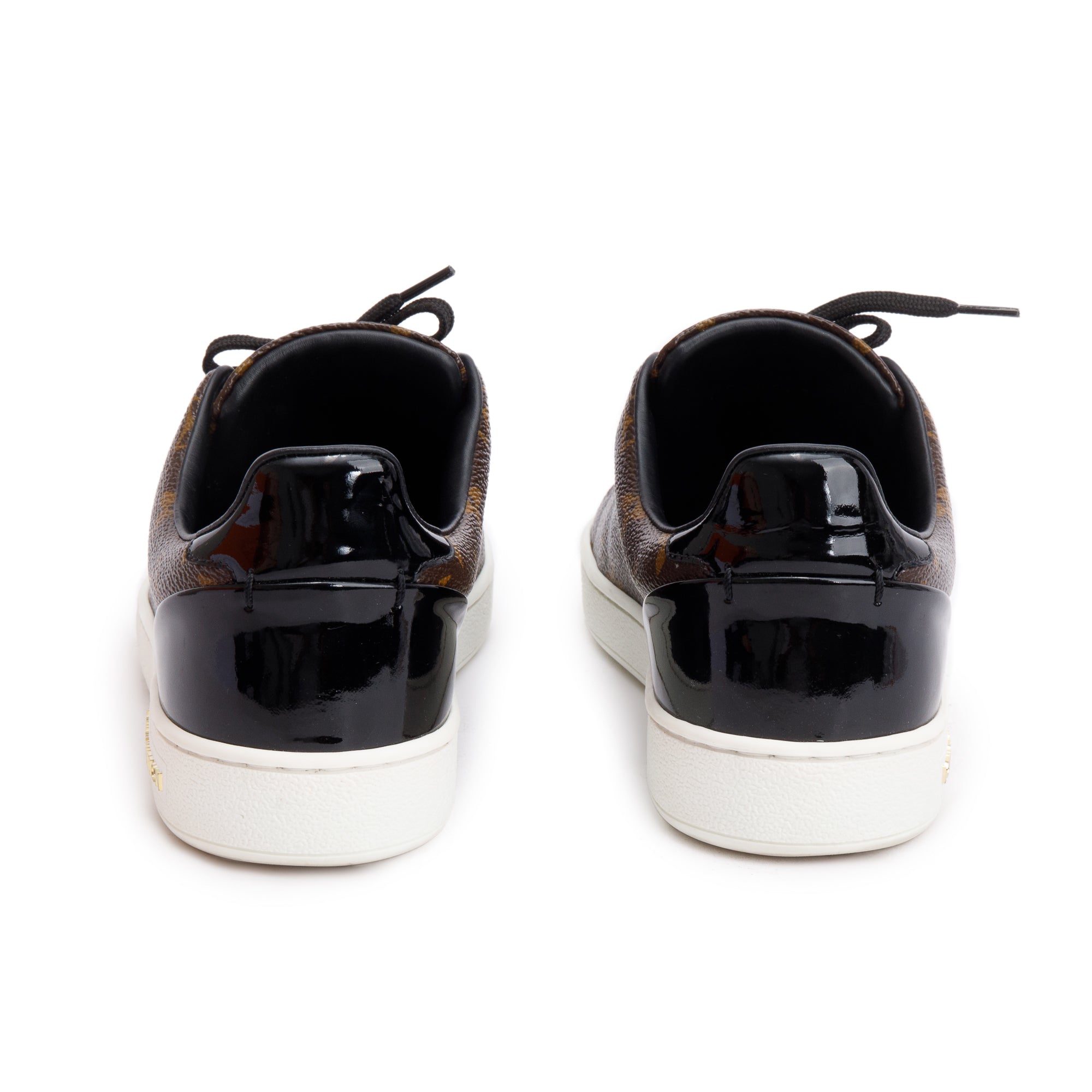 Louis Vuitton Monogram Canvas Black Patent Leather Frontrow Sneakers, Size 36 w/ Box