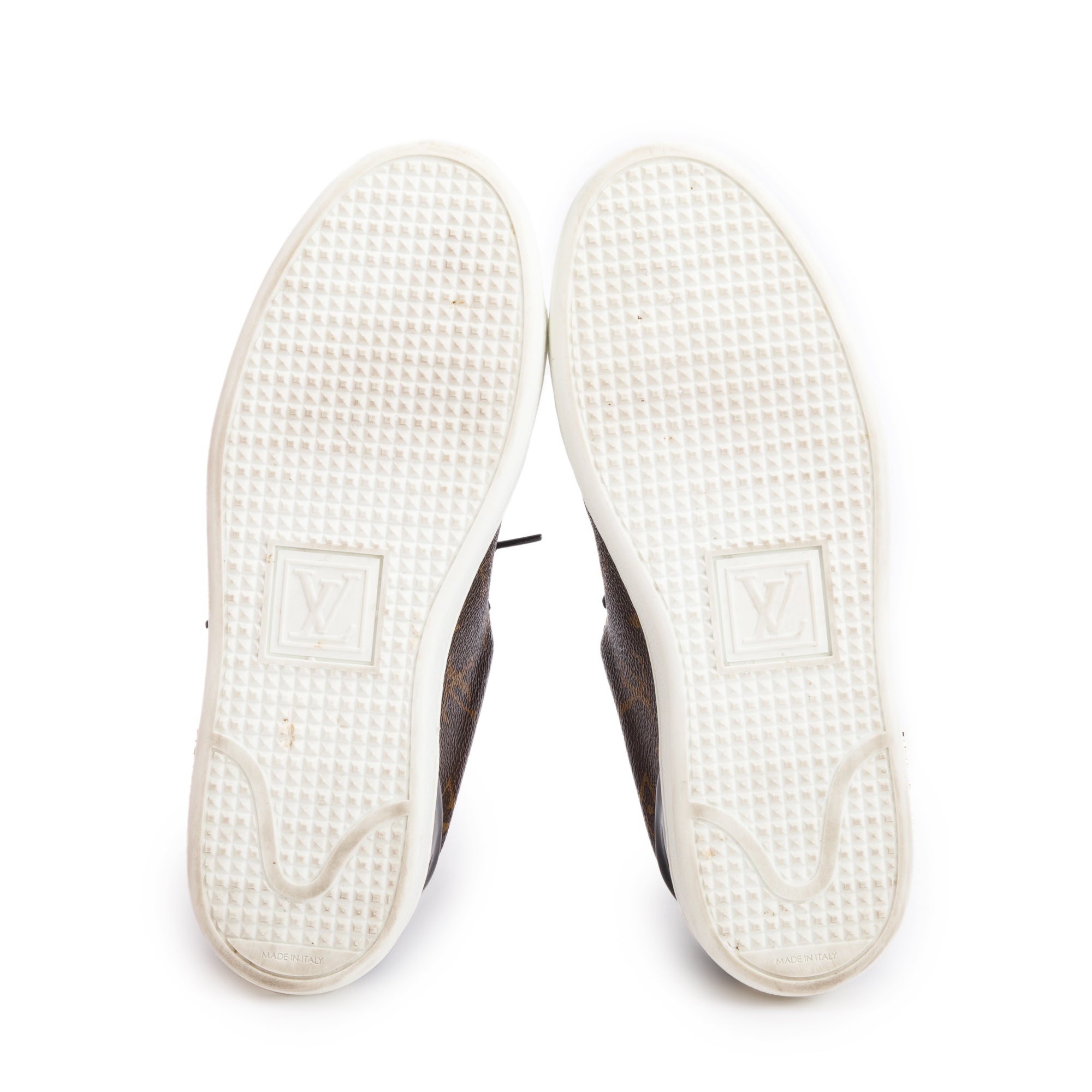 Louis Vuitton Monogram Canvas Black Patent Leather Frontrow Sneakers, Size 36 w/ Box