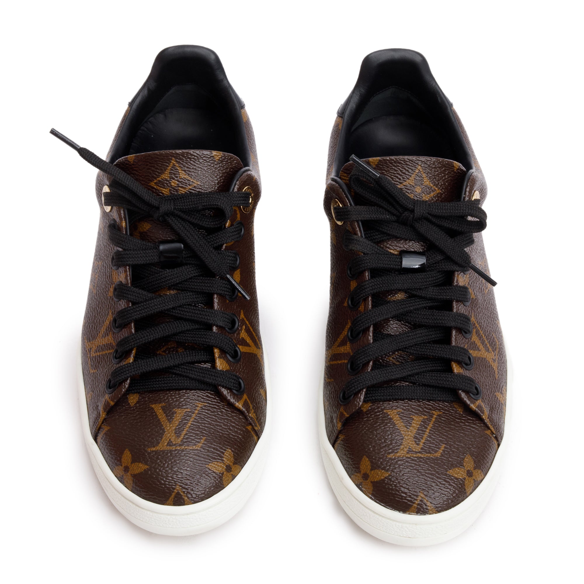 Louis Vuitton Monogram Canvas Black Patent Leather Frontrow Sneakers, Size 36 w/ Box