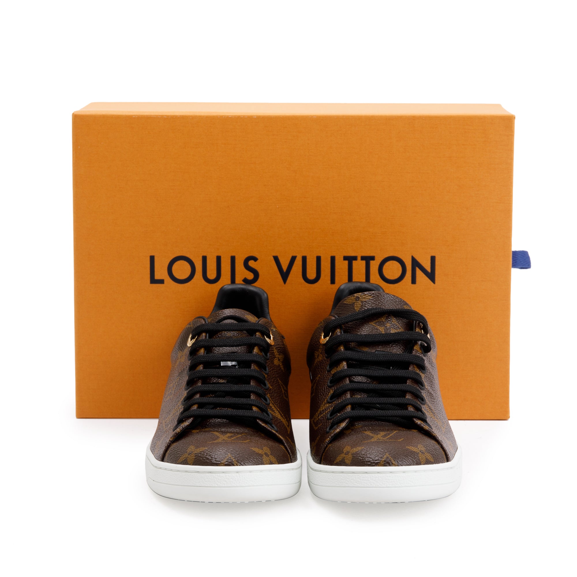 Louis Vuitton Monogram Canvas Black Patent Leather Frontrow Sneakers, Size 39 w/ Box