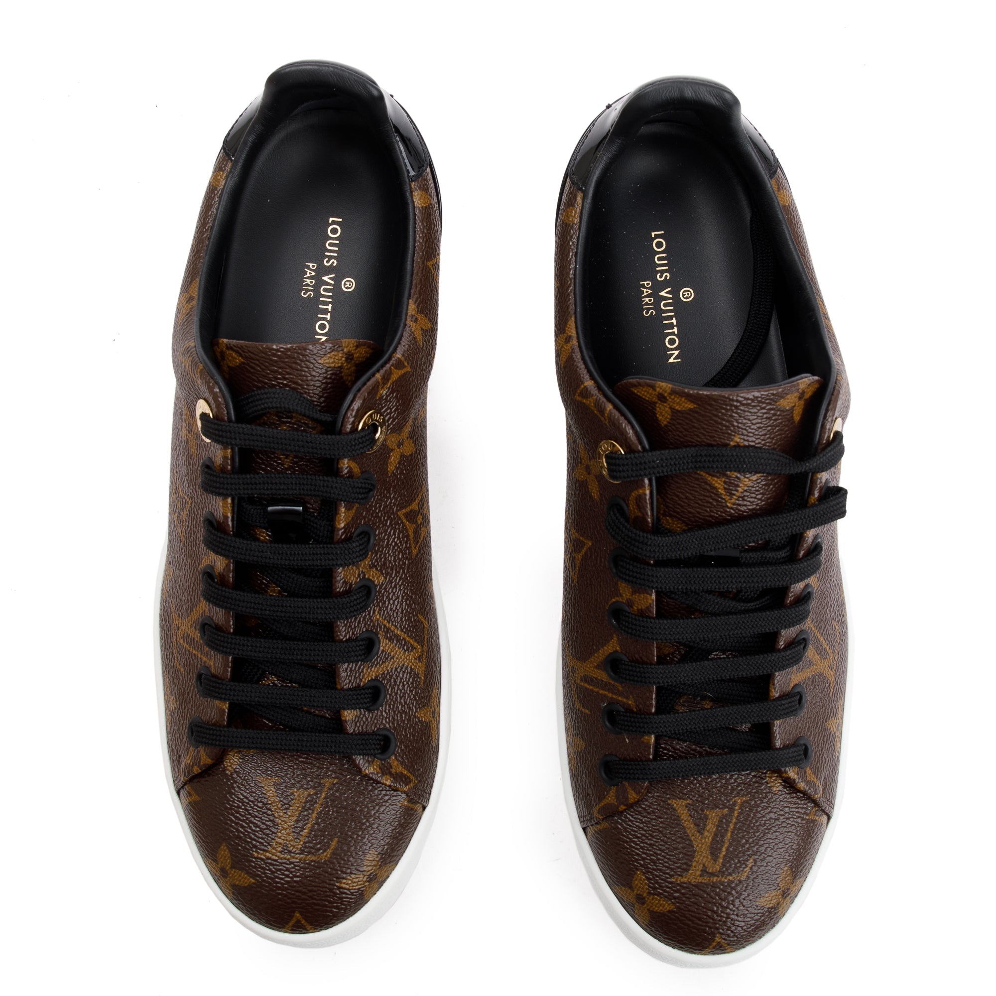 Louis Vuitton Monogram Canvas Black Patent Leather Frontrow Sneakers, Size 39 w/ Box