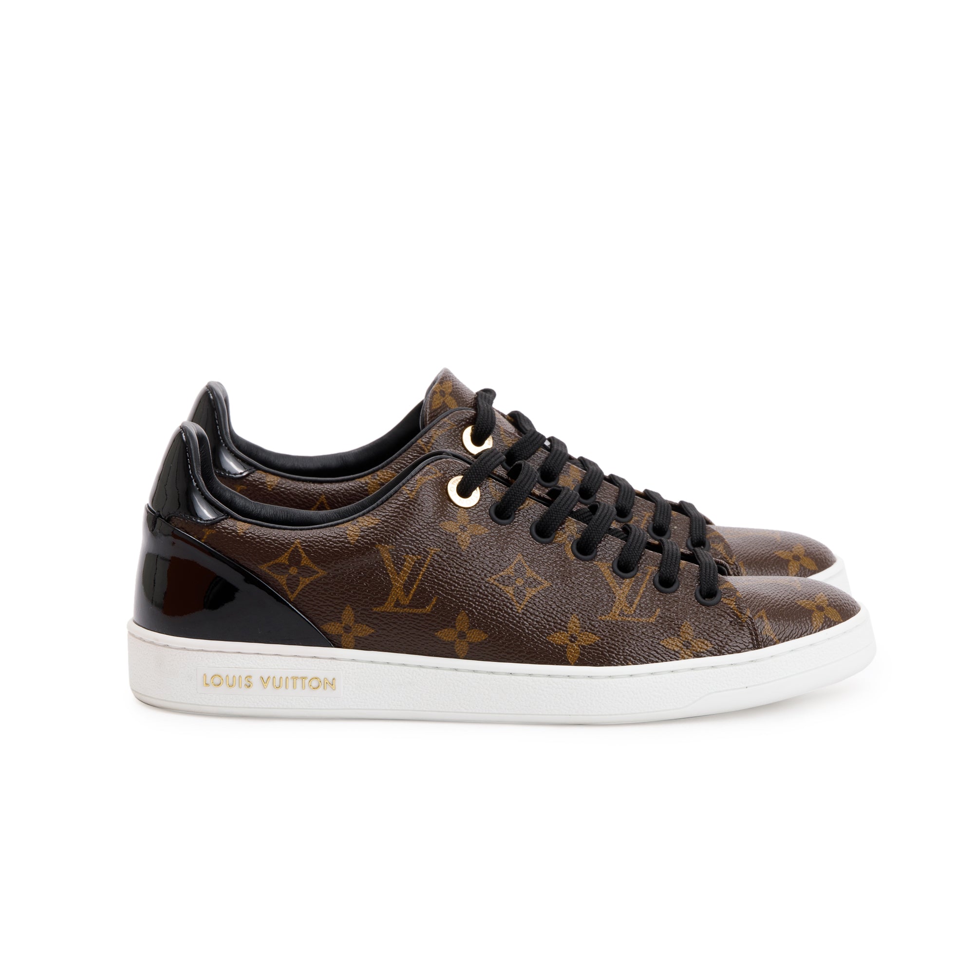 Louis Vuitton Monogram Canvas Black Patent Leather Frontrow Sneakers, Size 39 w/ Box