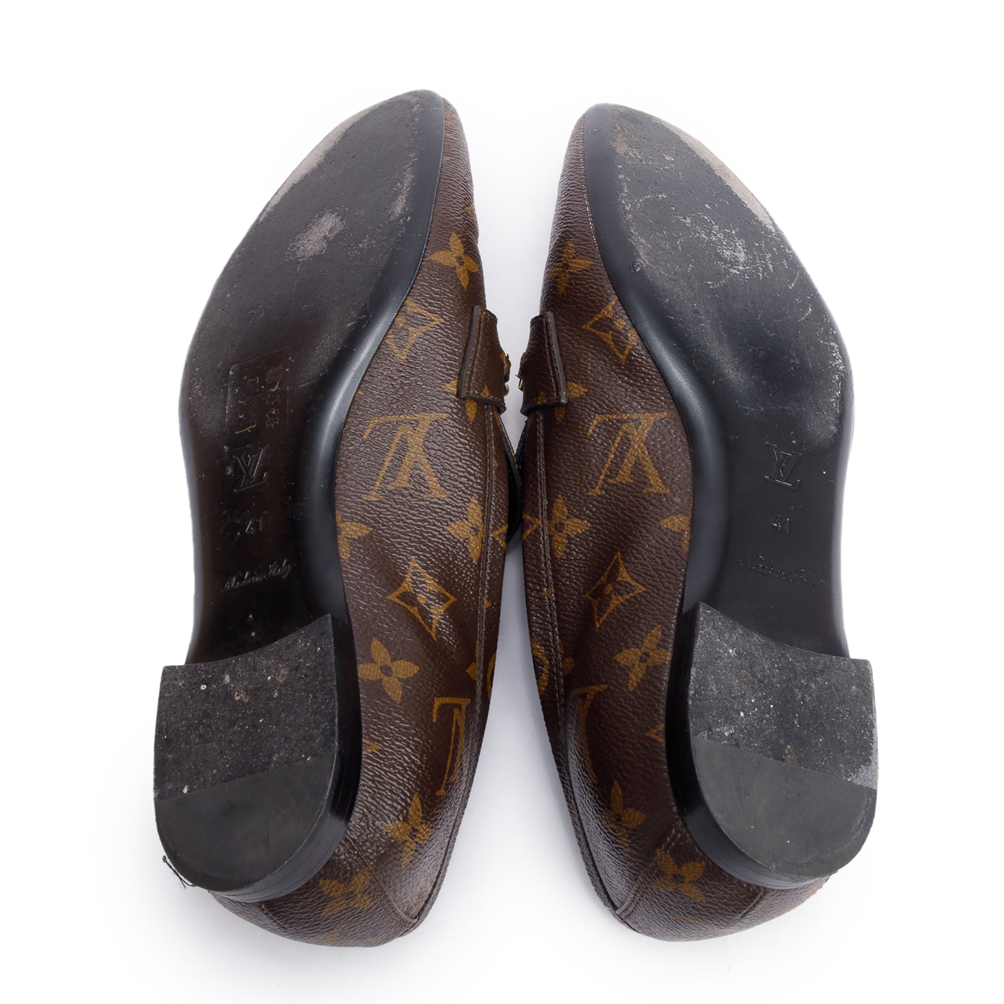 Louis Vuitton Monogram Canvas Chain-Link Accent Loafers, Size 41