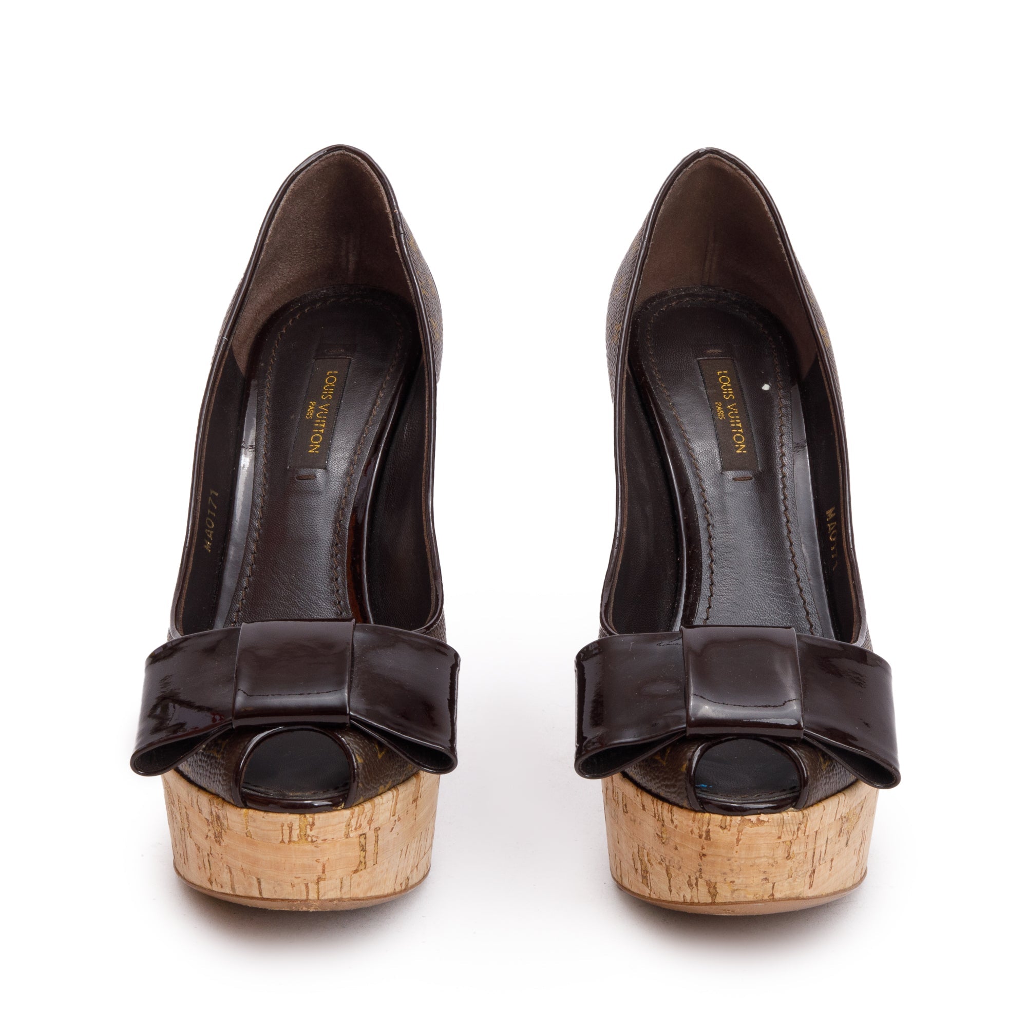 Louis Vuitton Monogram Canvas Patent Leather Bow Accent Rivoli Pumps, Size 36
