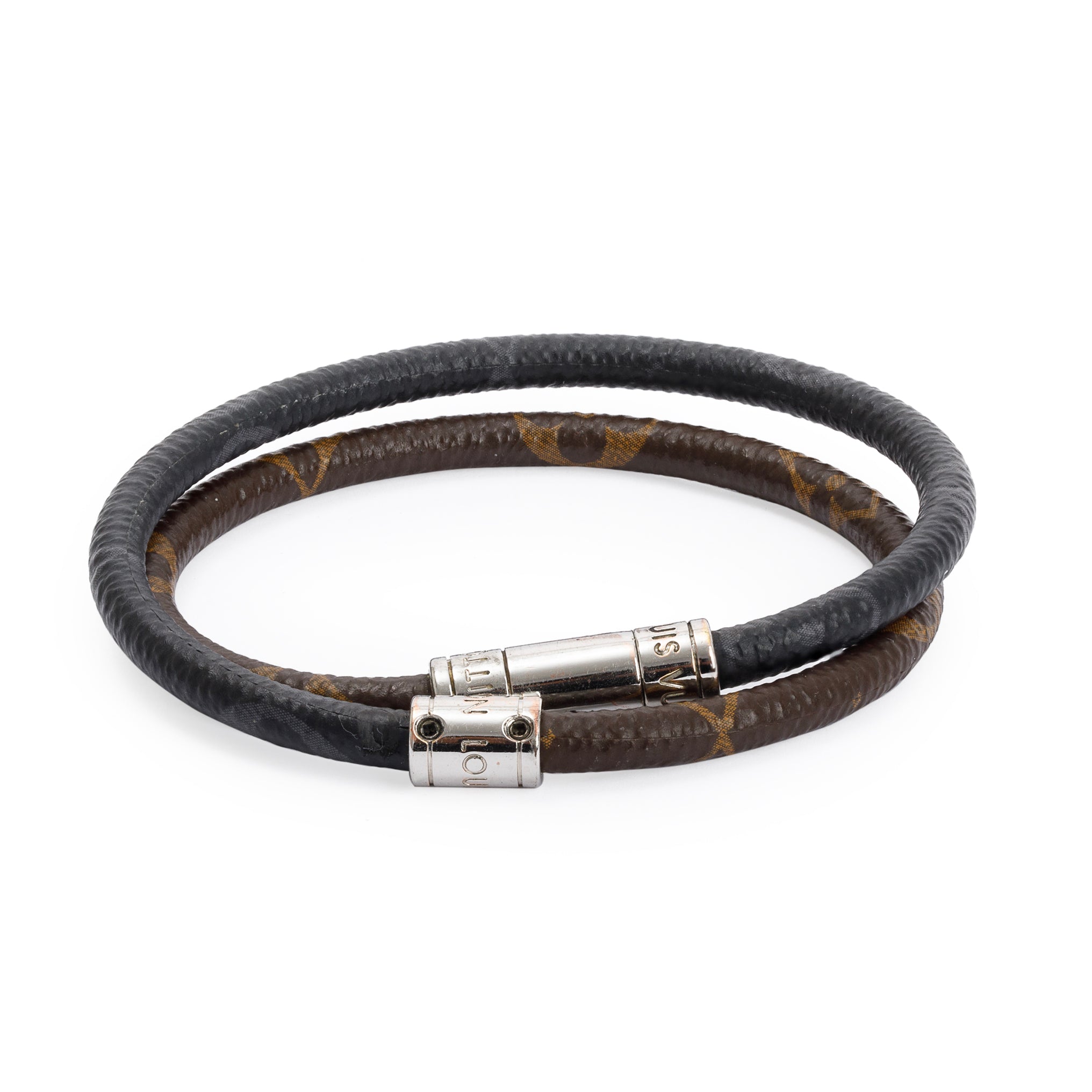 Louis Vuitton Monogram Eclipse & Monogram Macasar Keep It Double Leather Wrap Bracelet w/ Box