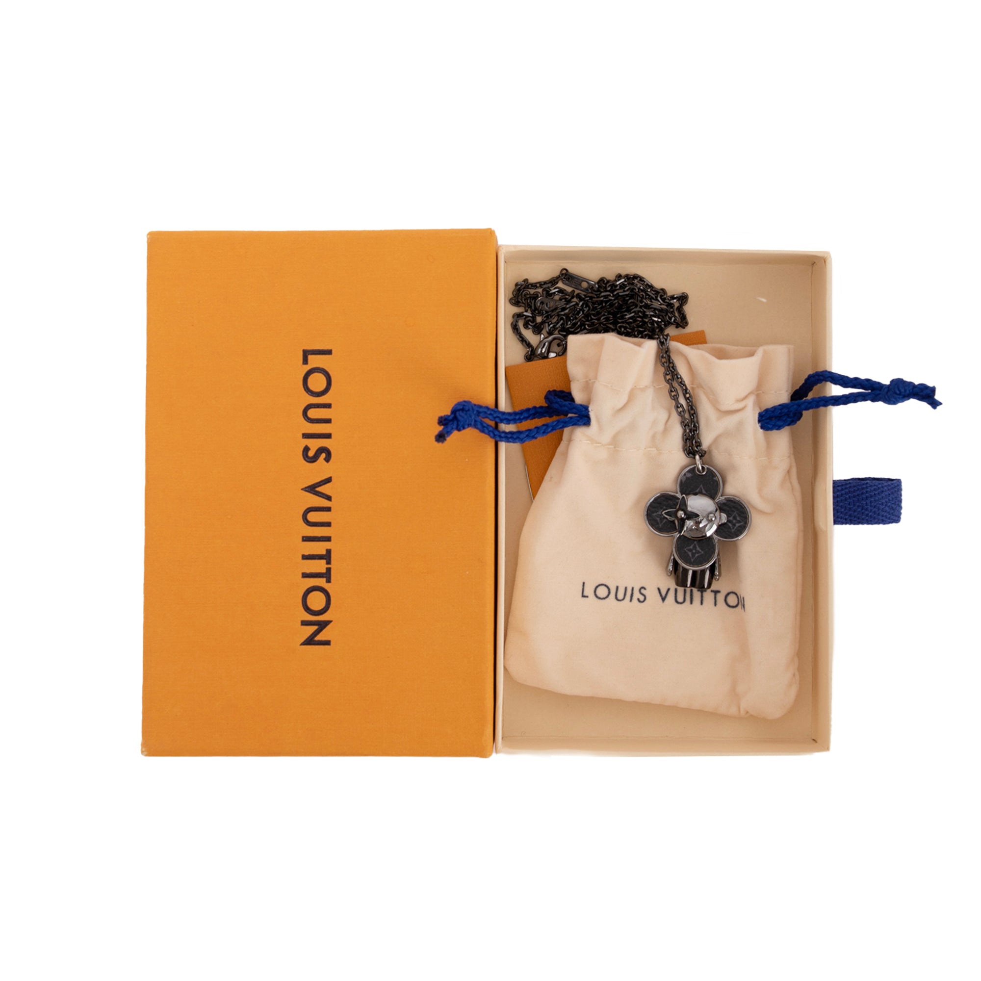 Louis Vuitton Monogram Eclipse Vivienne Pendant Necklace w/ Box