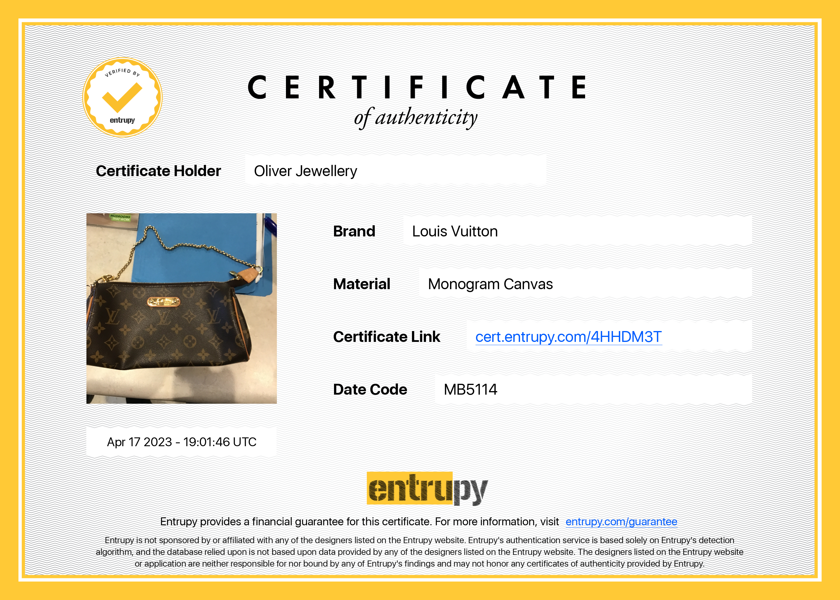 Louis Vuitton Monogram Eva Clutch w/ Strap, Box & Receipt