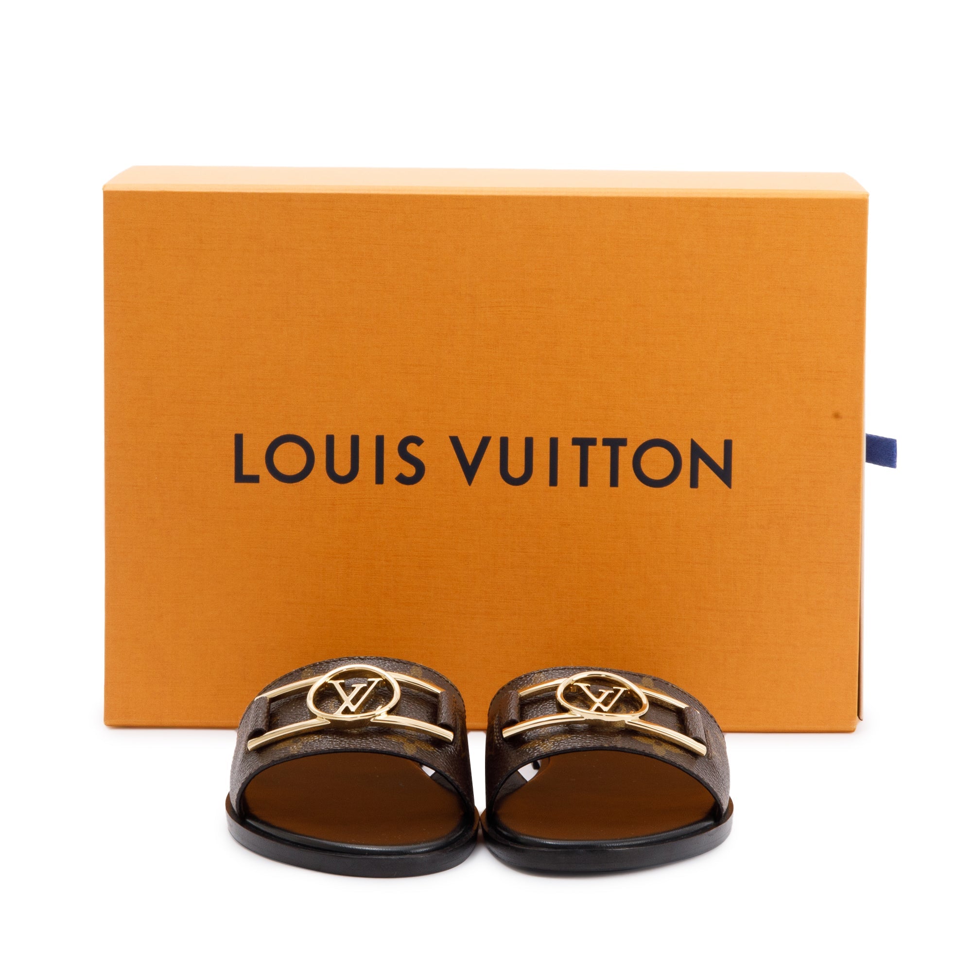 Louis Vuitton Monogram Lock it Flat Mule, Size 37 w/ Box